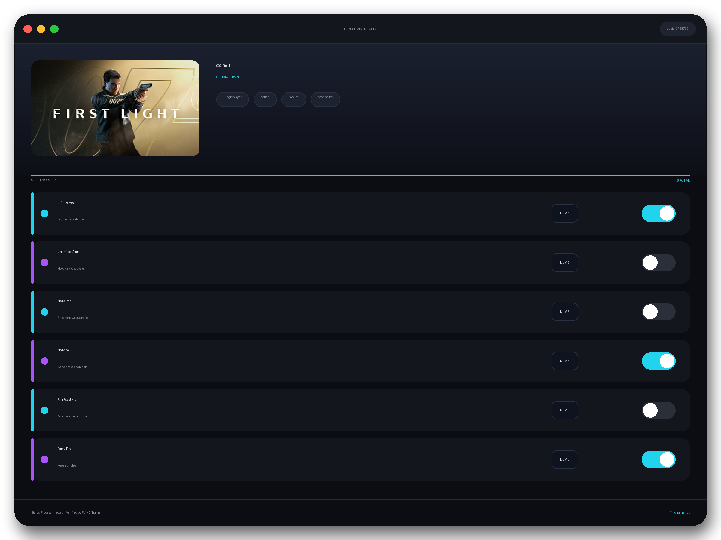 007 First Light Trainer interface