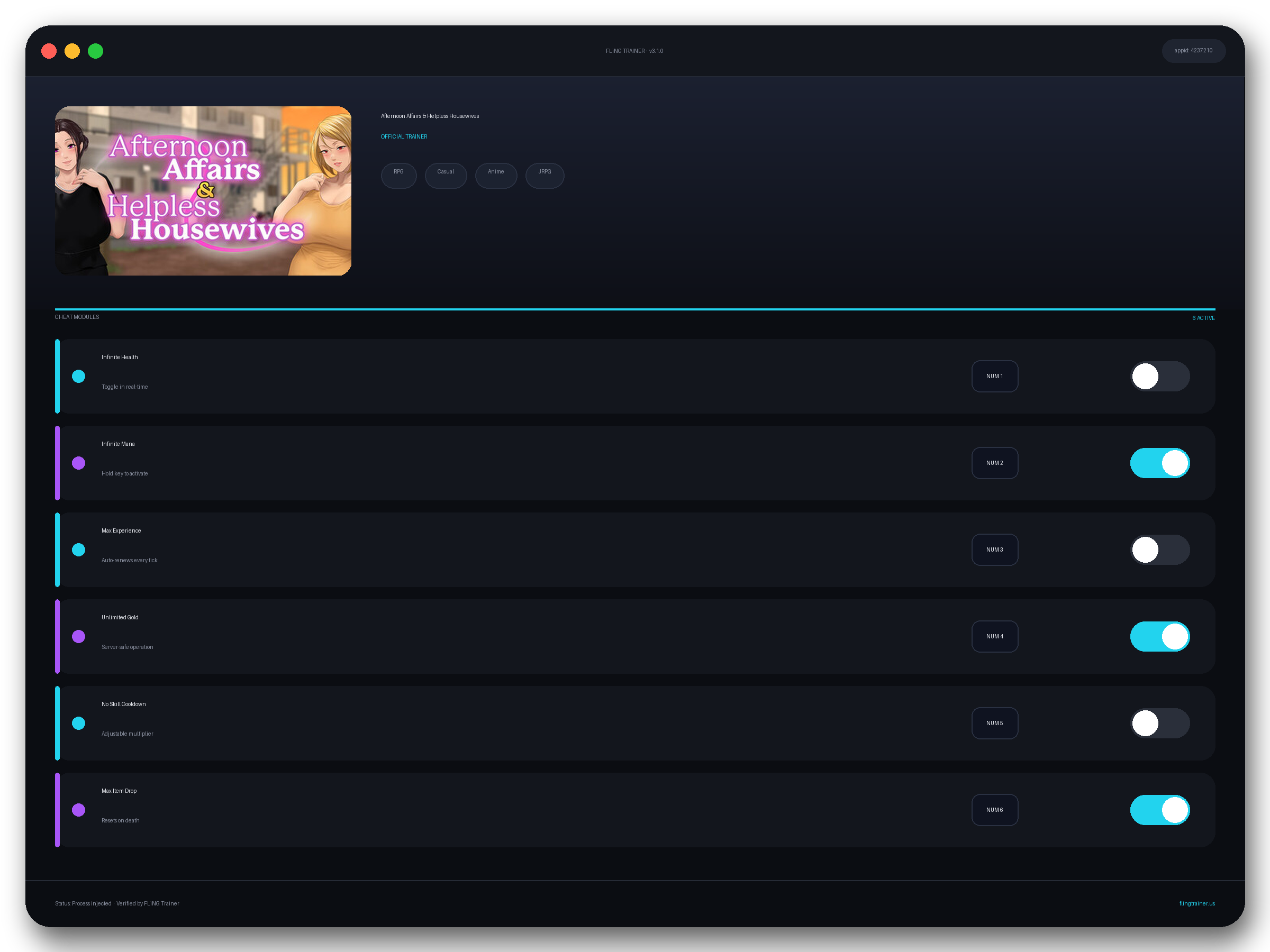 Afternoon Affairs & Helpless Housewives Trainer interface
