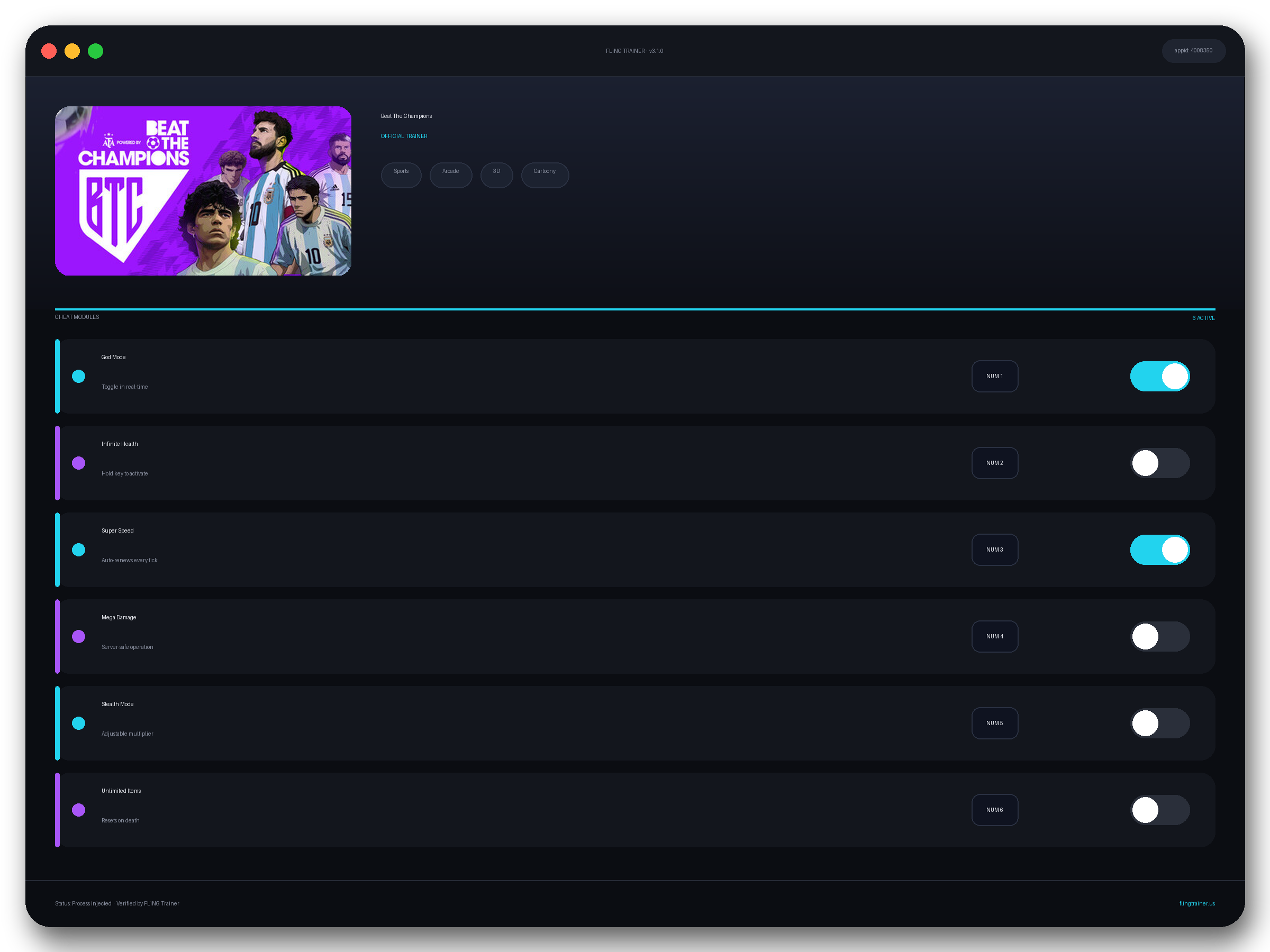 Beat The Champions Trainer interface