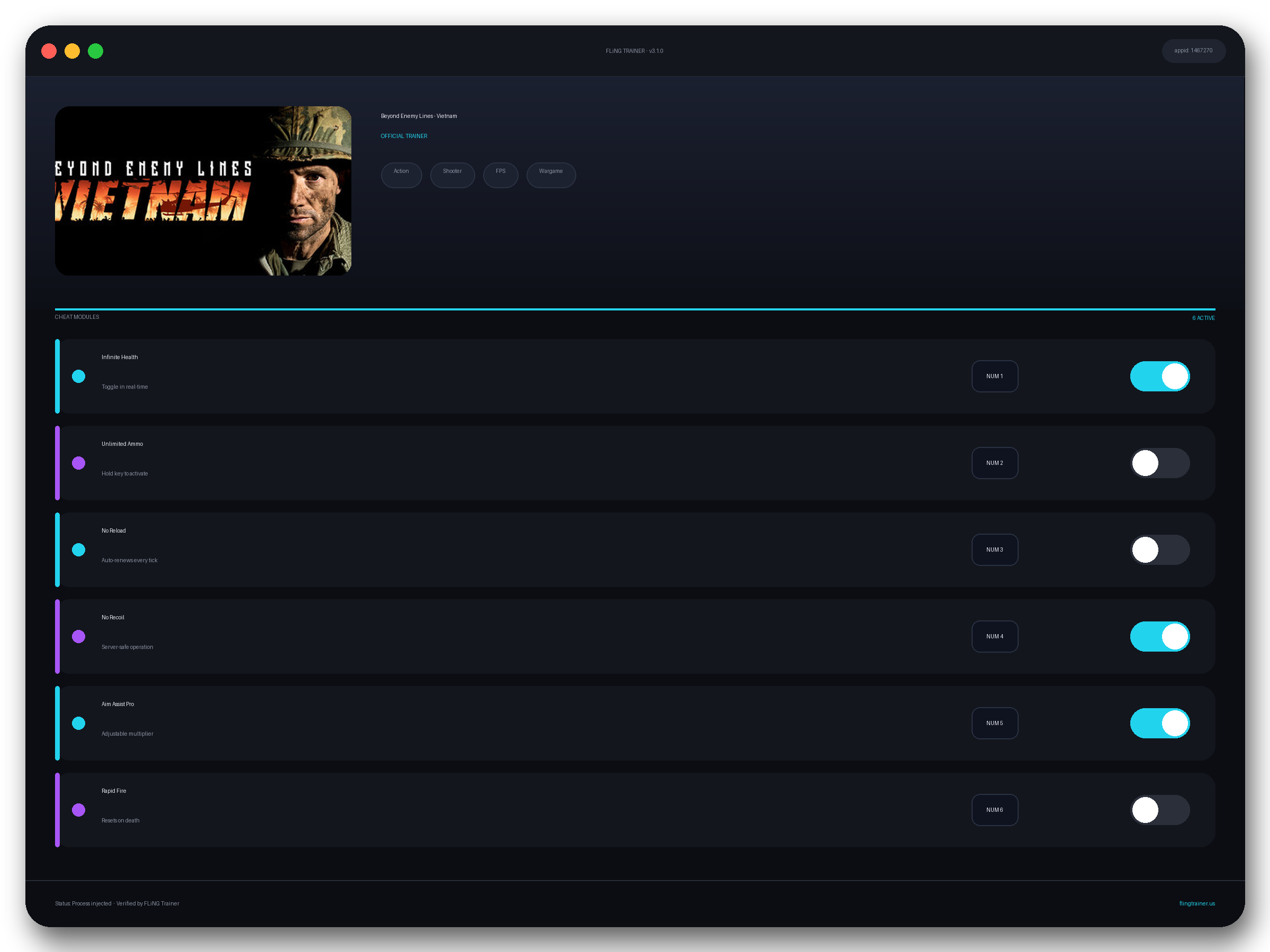 Beyond Enemy Lines - Vietnam Trainer interface