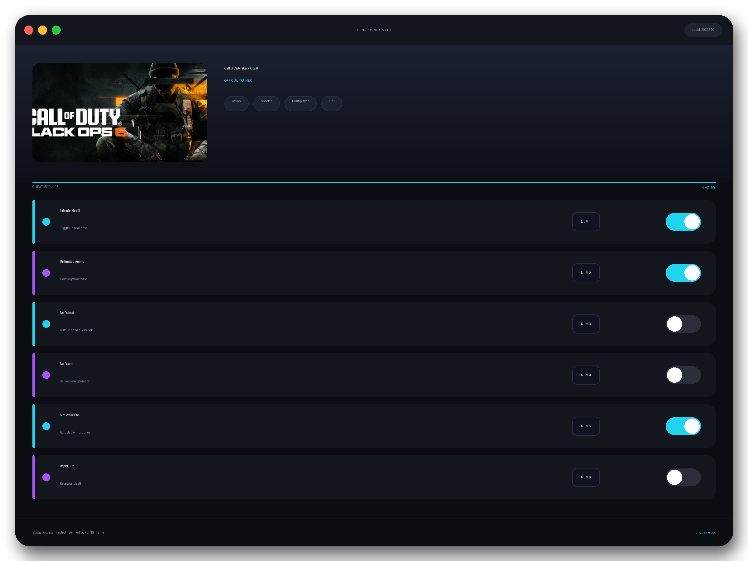 Call of Duty: Black Ops 6 Trainer interface