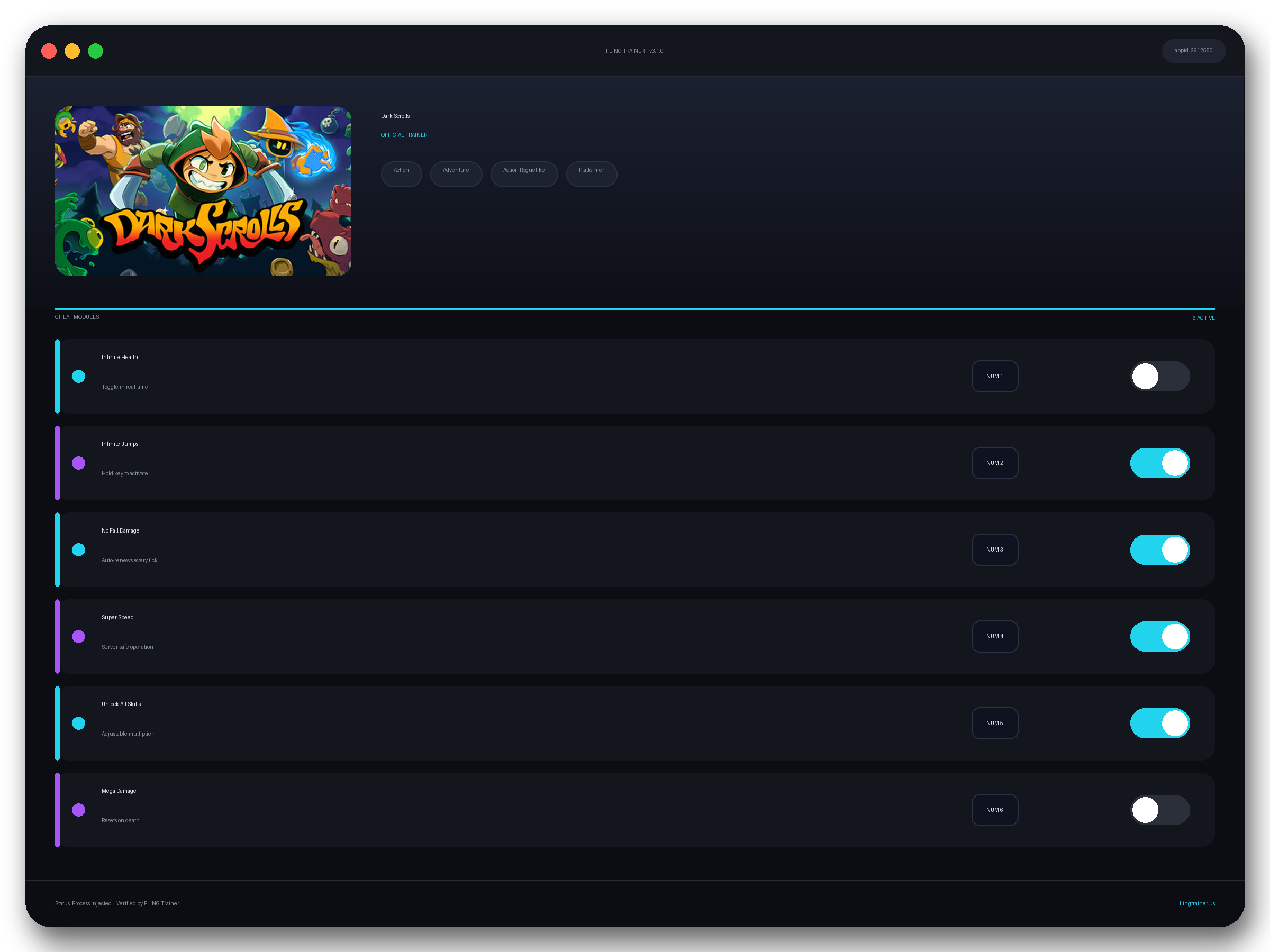 Dark Scrolls Trainer interface