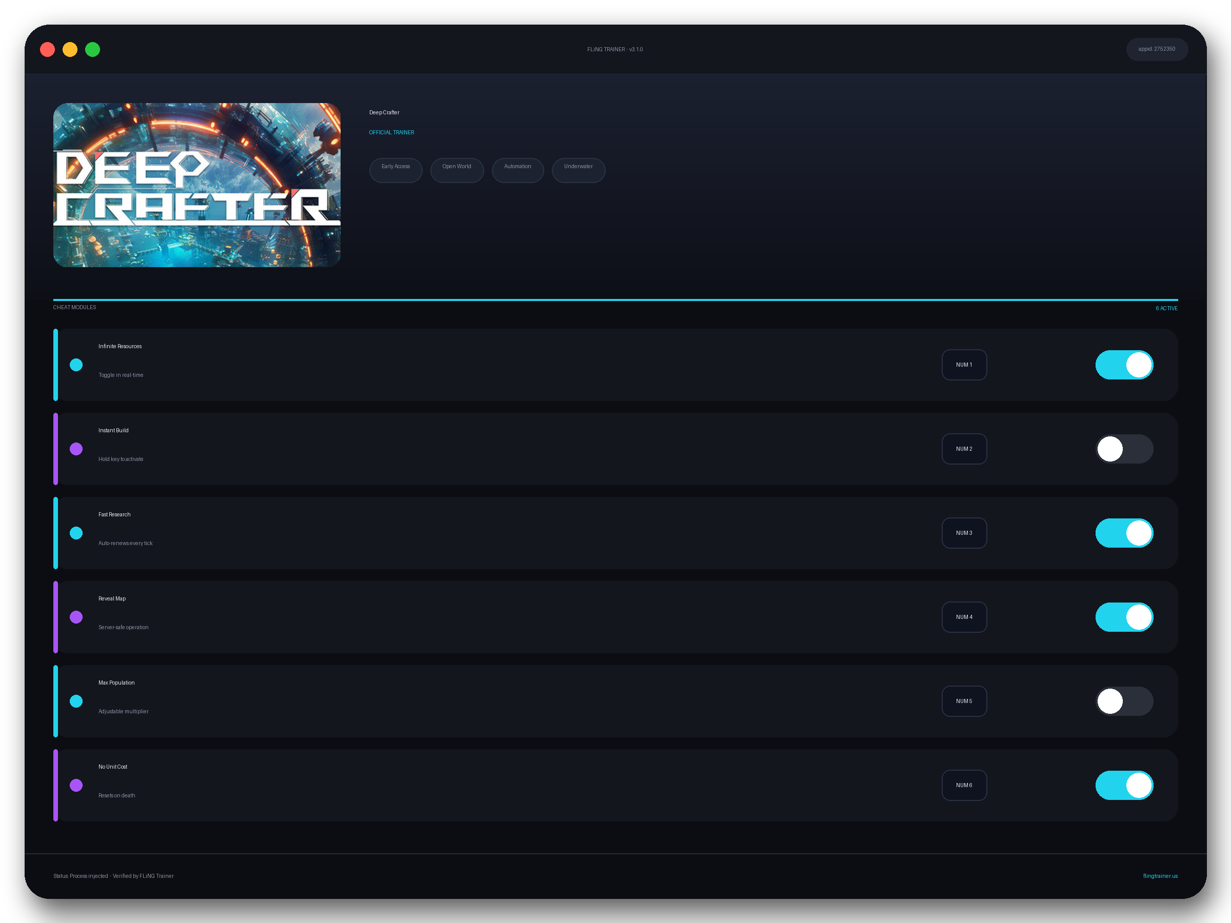 Deep Crafter Trainer interface