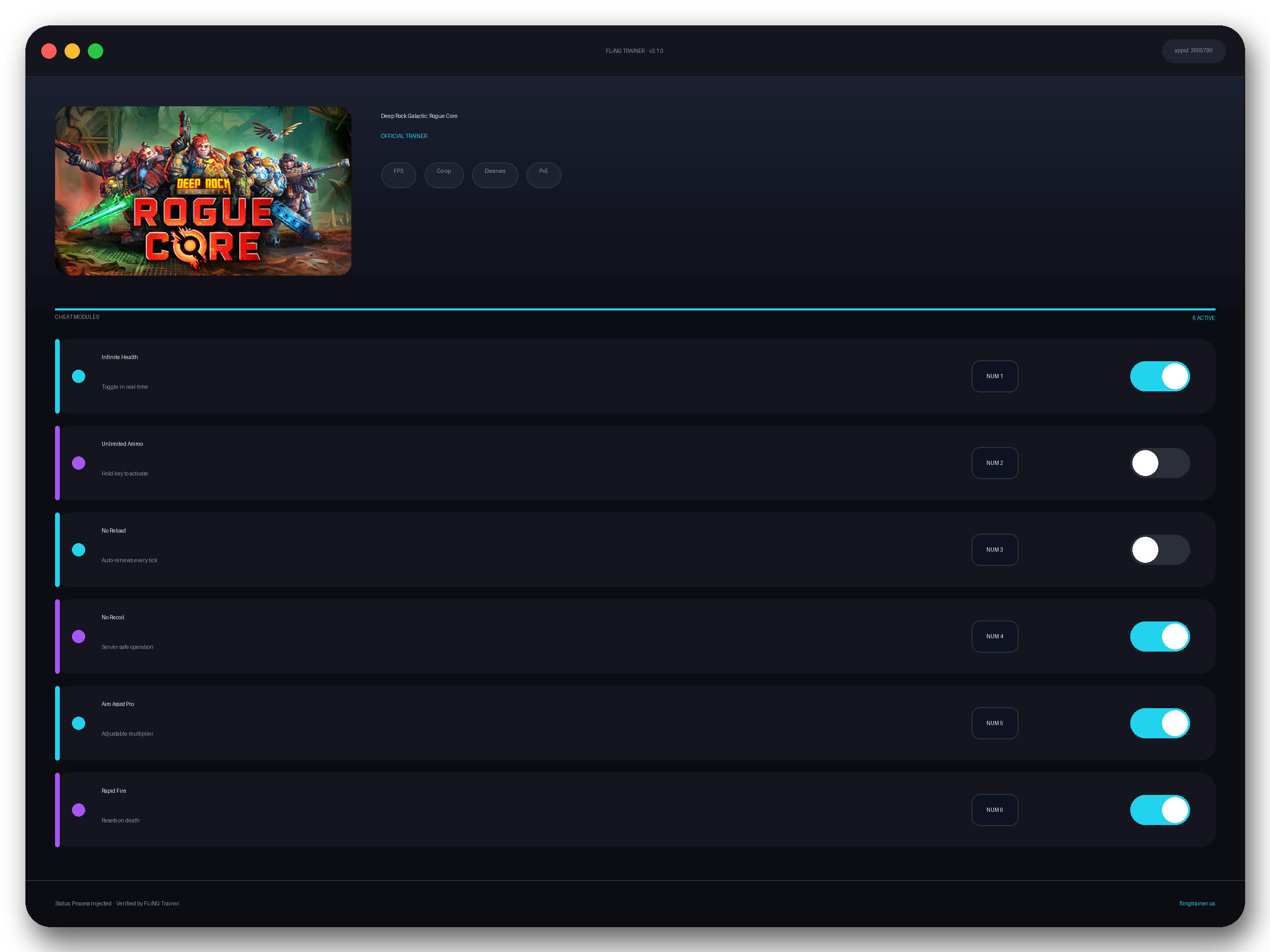 Deep Rock Galactic: Rogue Core Trainer interface