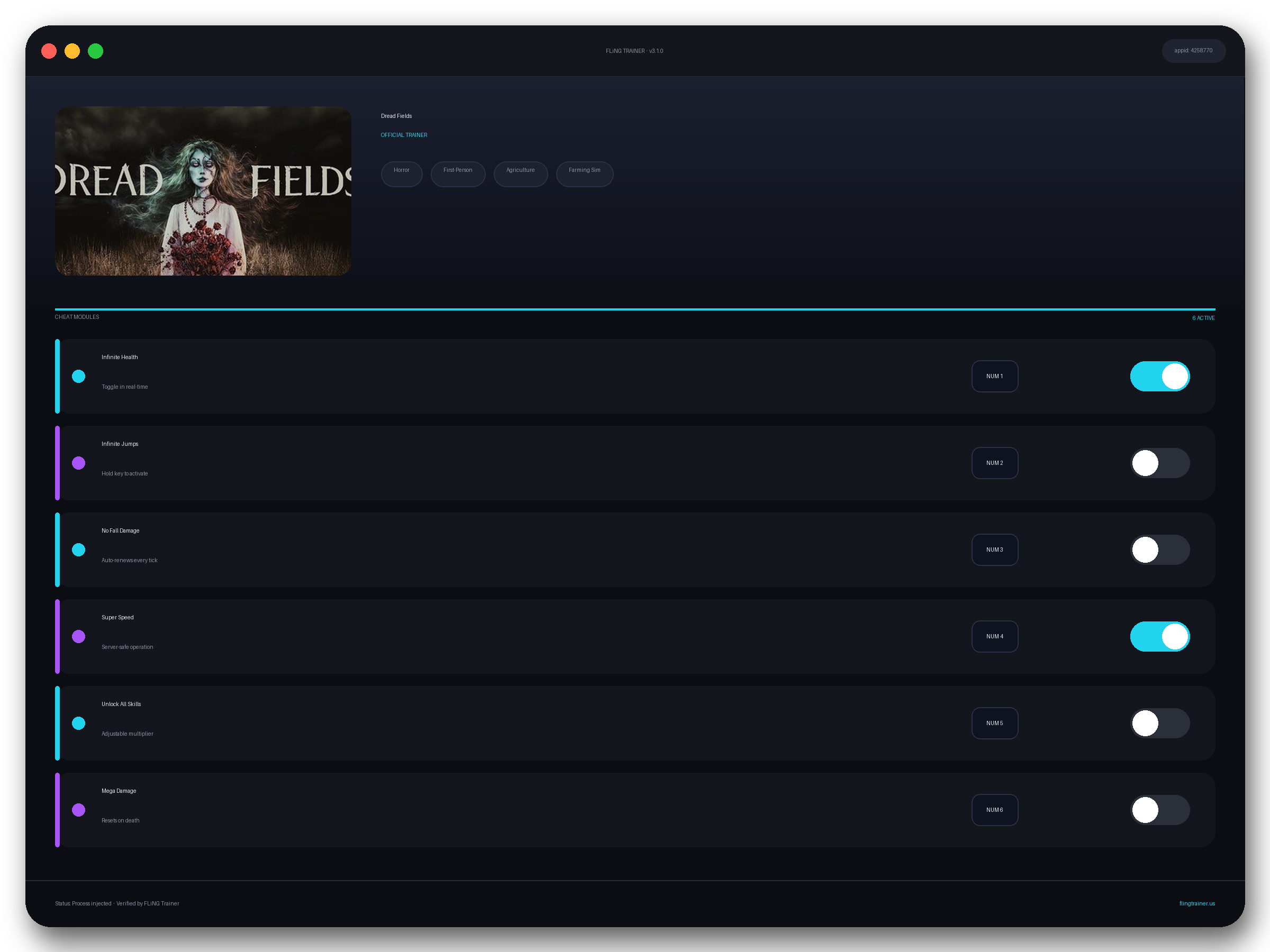 Dread Fields Trainer interface