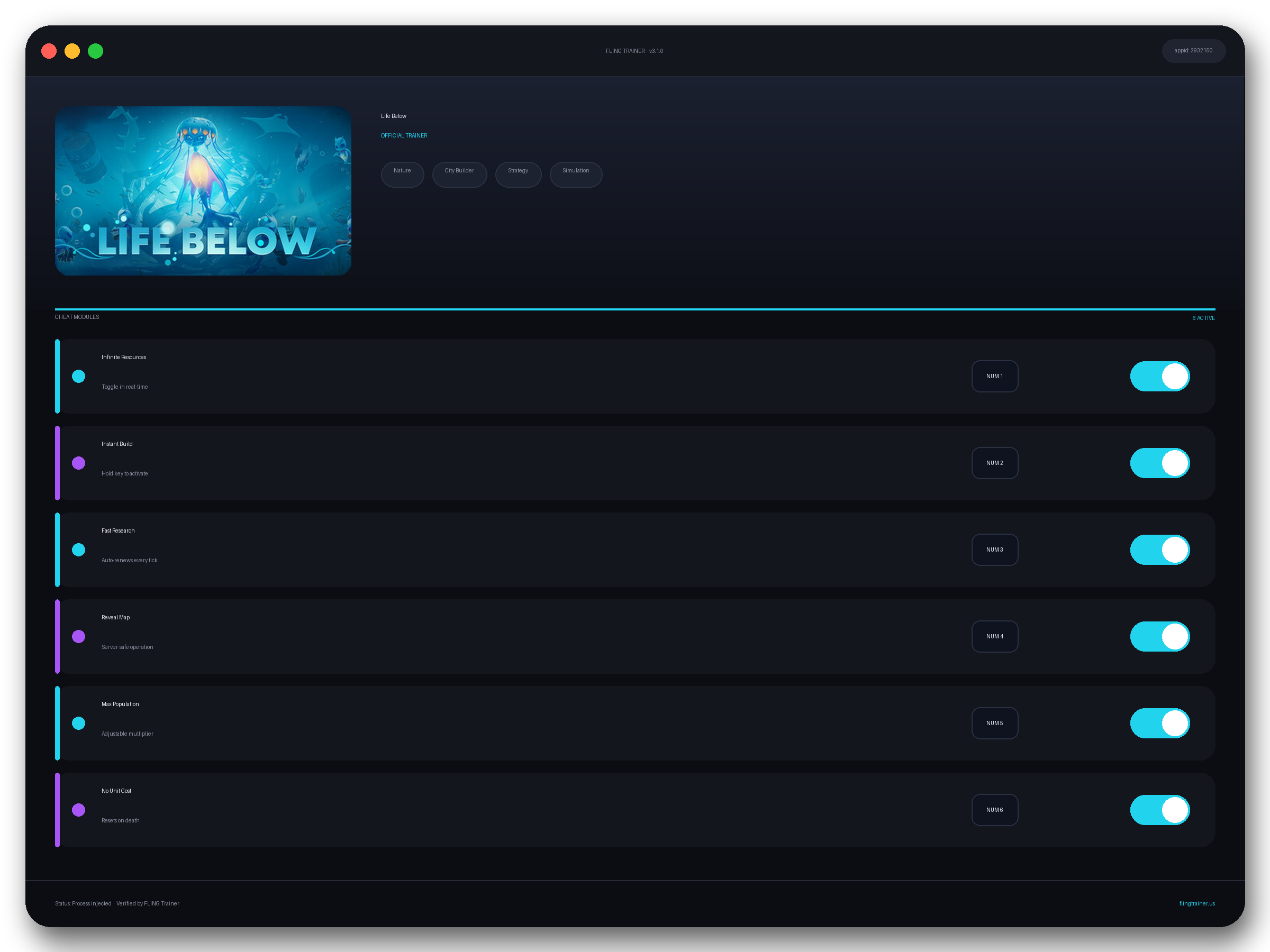Life Below Trainer interface