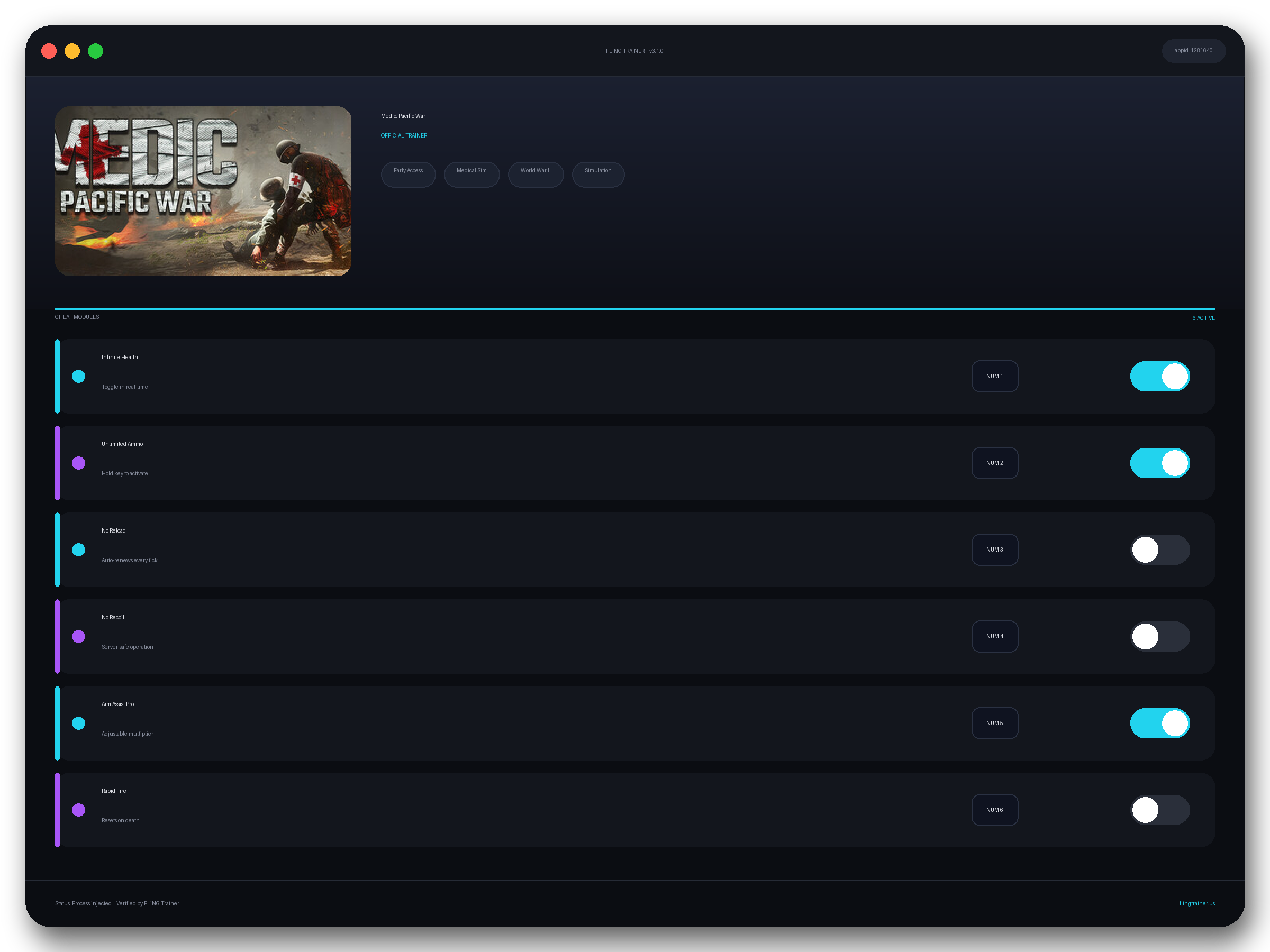 Medic: Pacific War Trainer interface