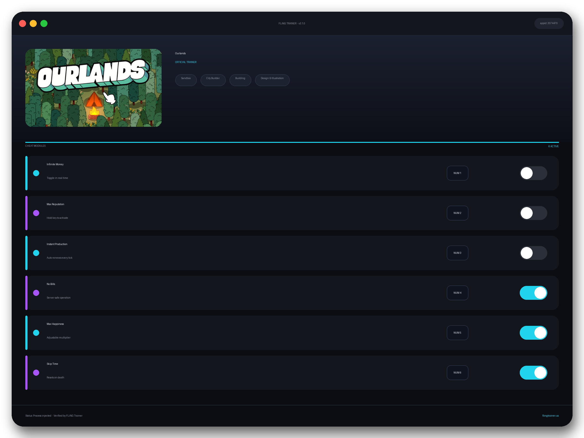 Ourlands Trainer interface
