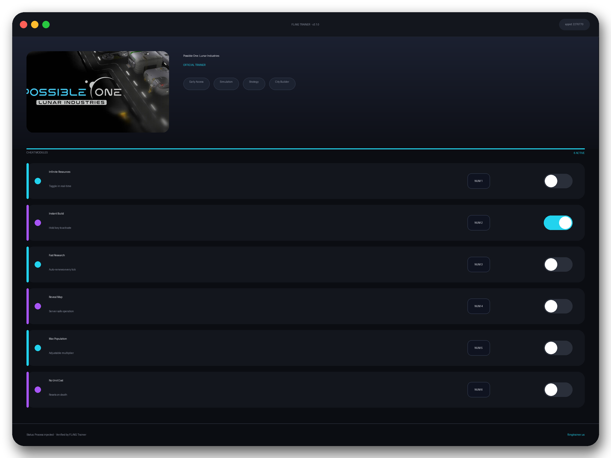 Possible One: Lunar Industries Trainer interface