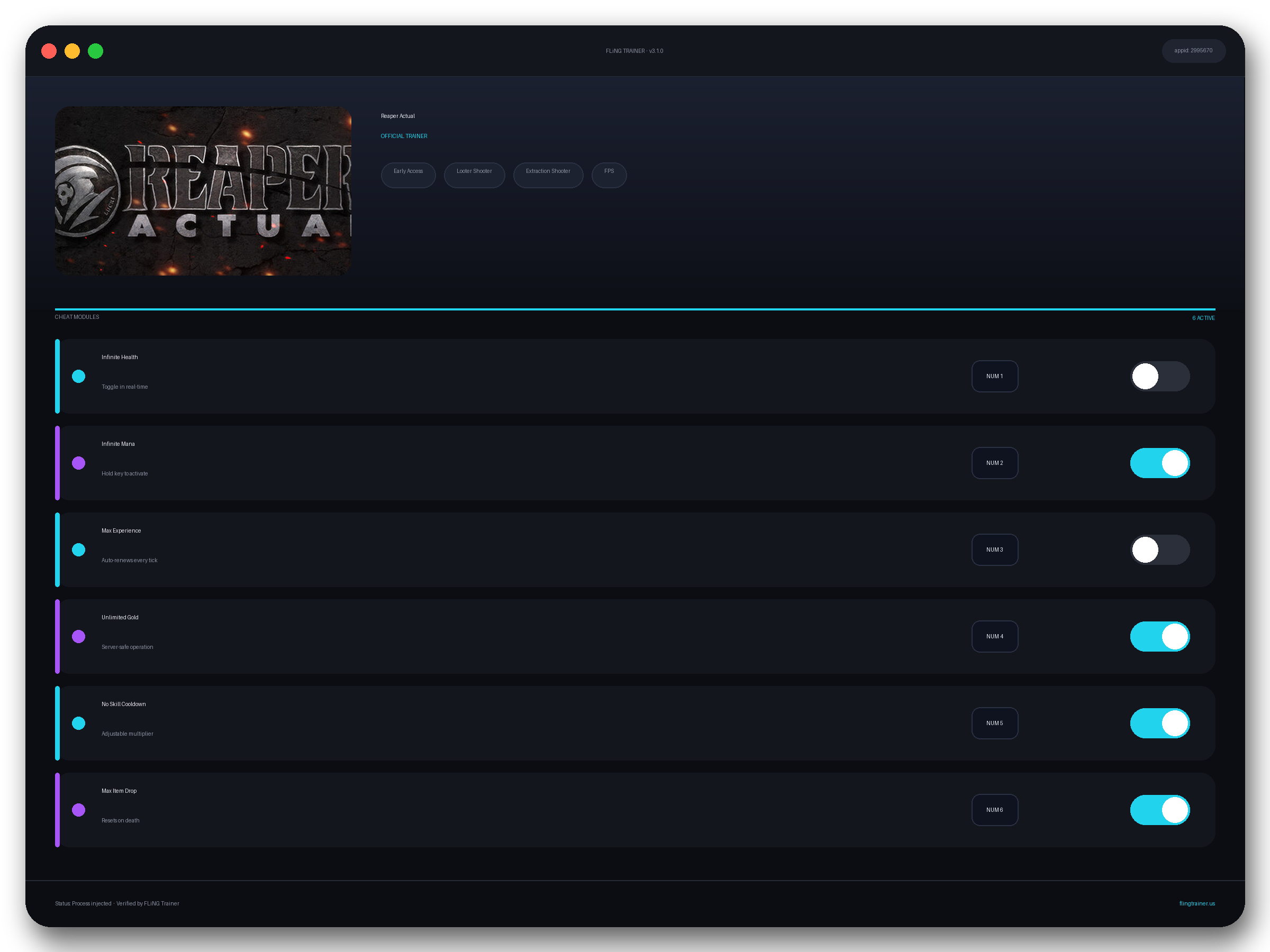Reaper Actual Trainer interface