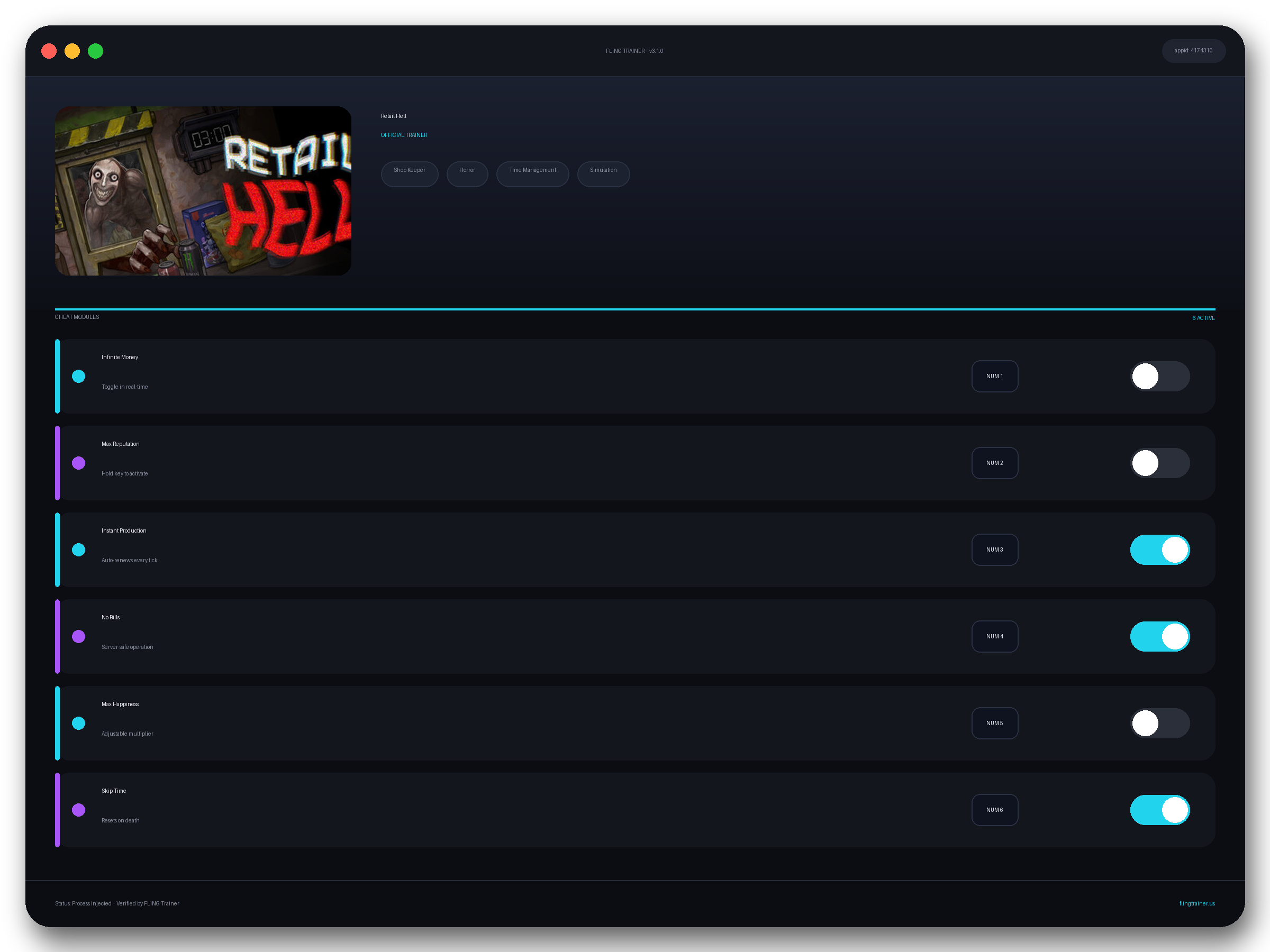 Retail Hell Trainer interface