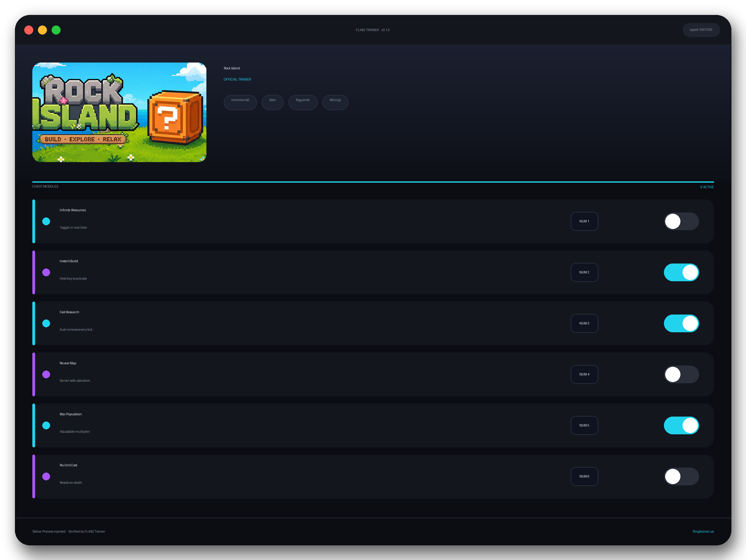 Rock Island Trainer interface