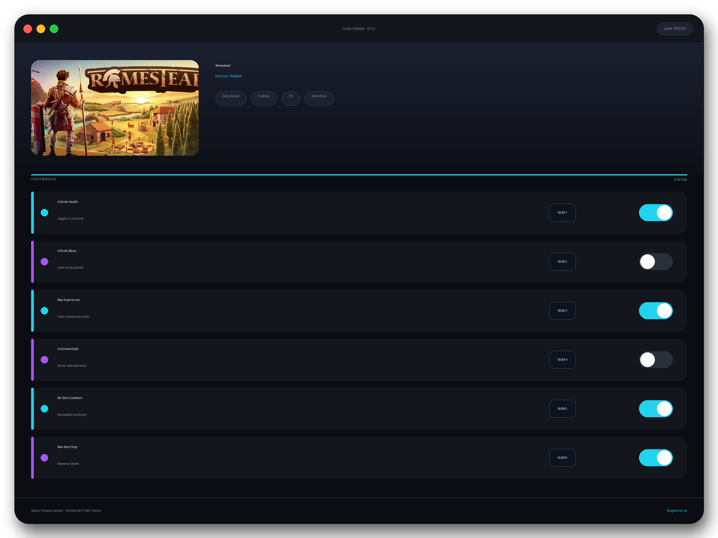 Romestead Trainer interface