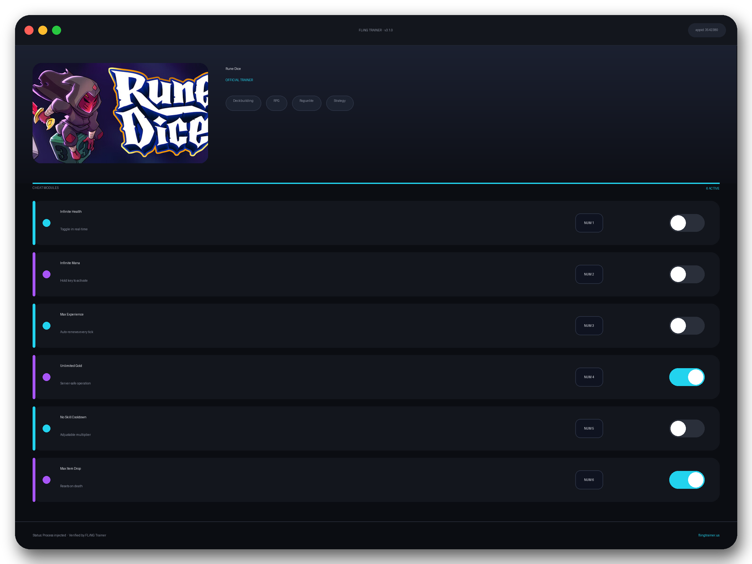 Rune Dice Trainer interface
