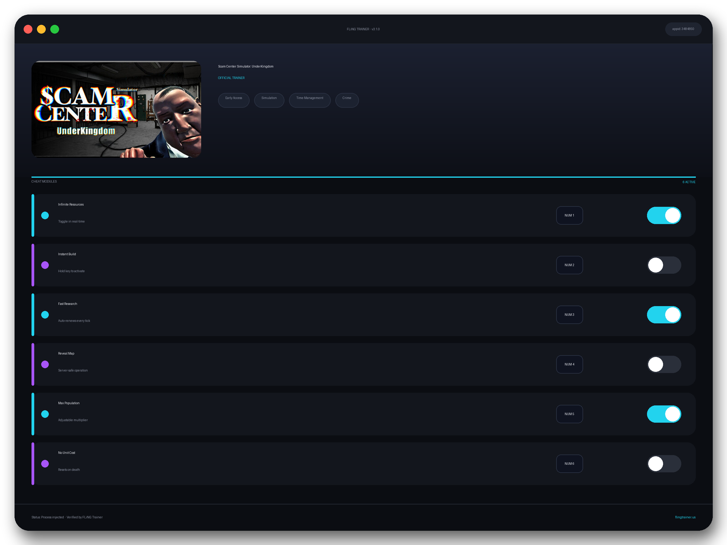 Scam Center Simulator: UnderKingdom Trainer interface