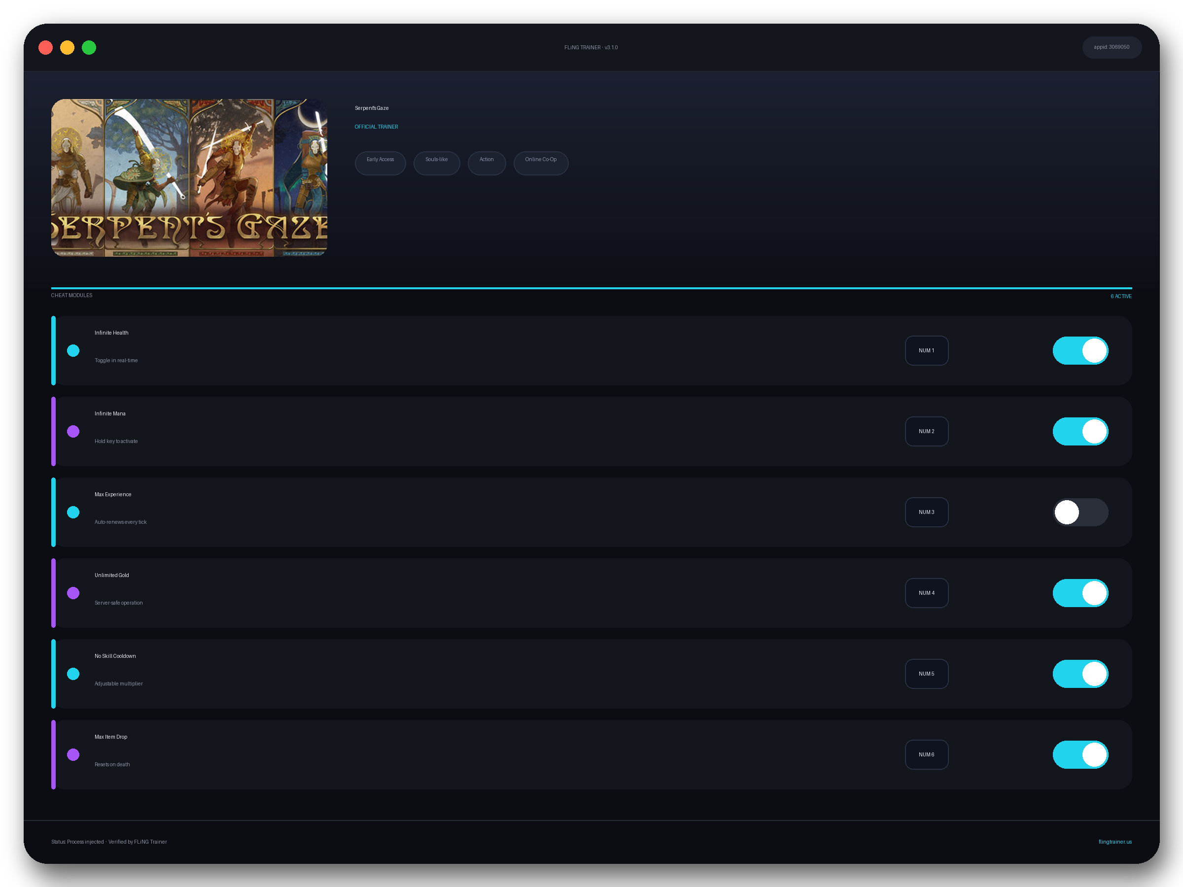 Serpent's Gaze Trainer interface