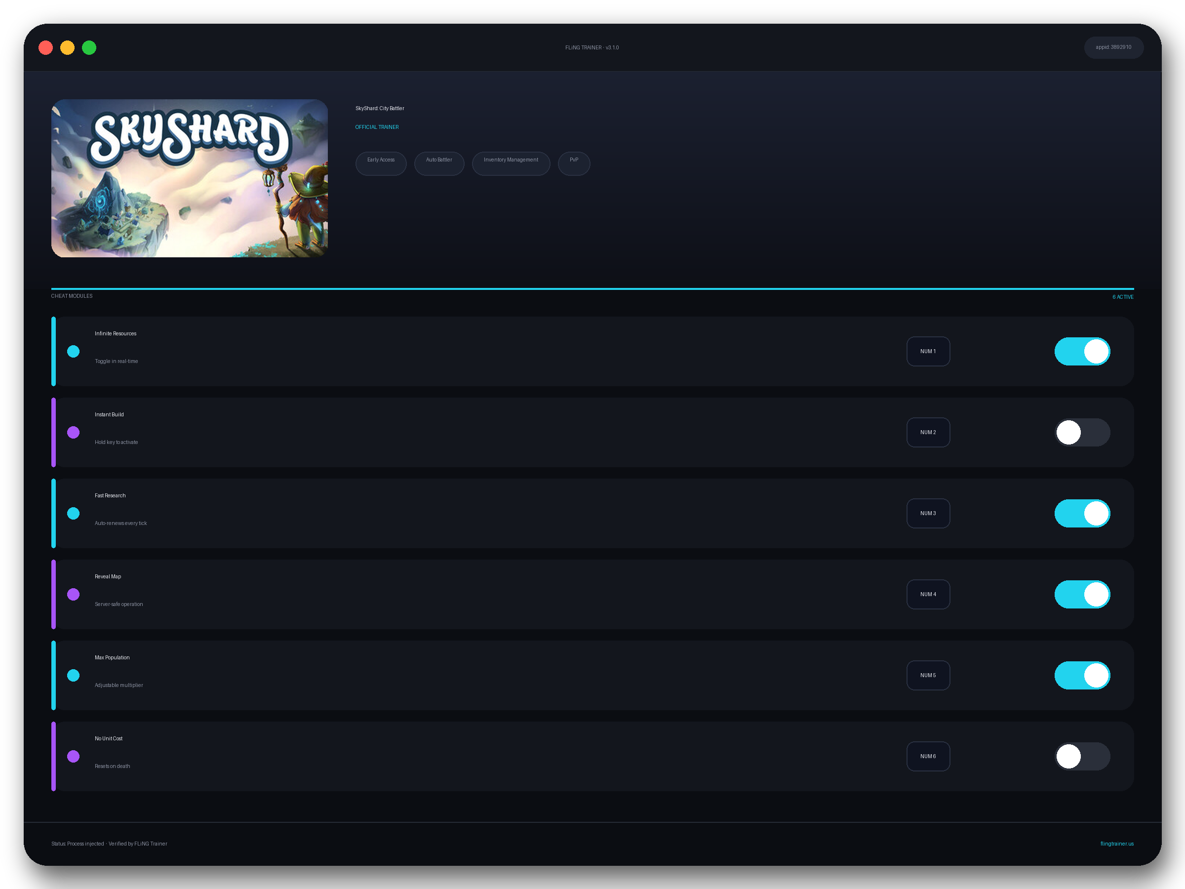 SkyShard: City Battler Trainer interface