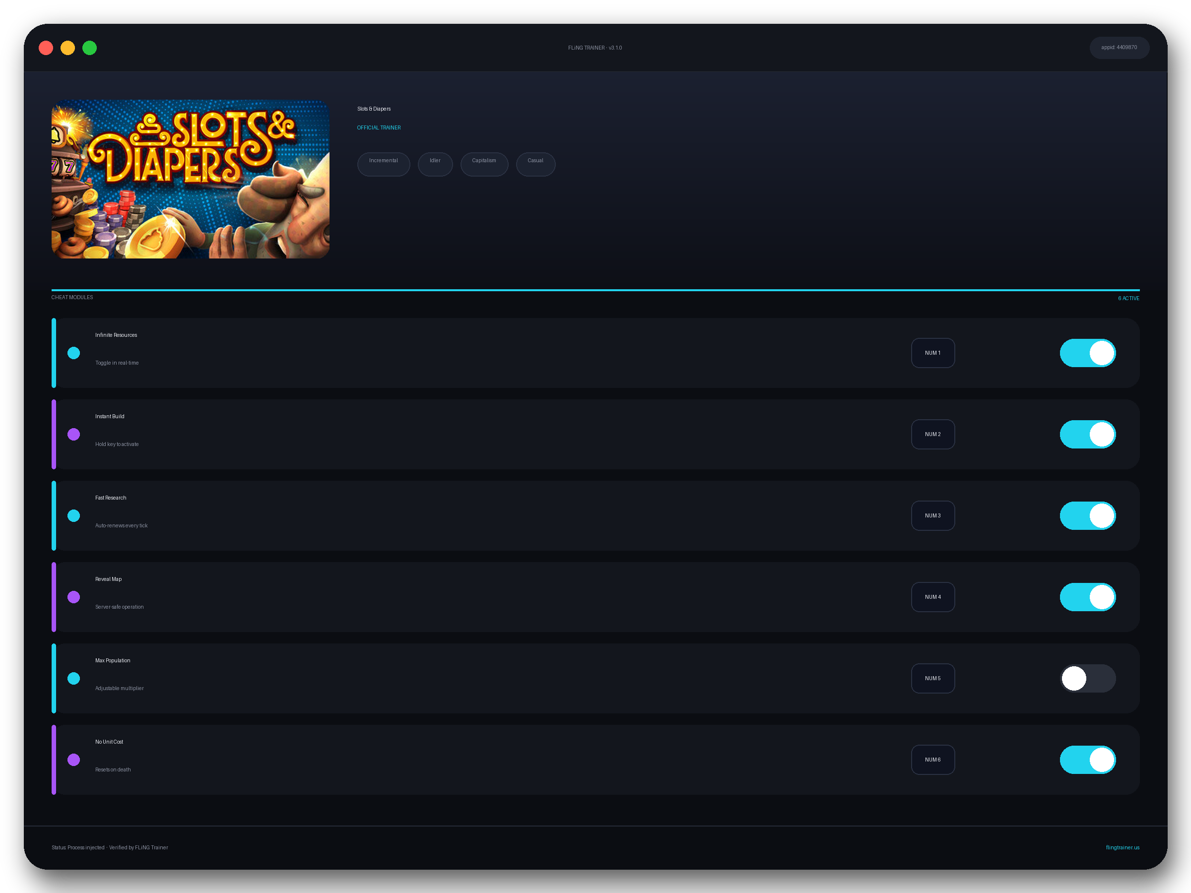 Slots & Diapers Trainer interface