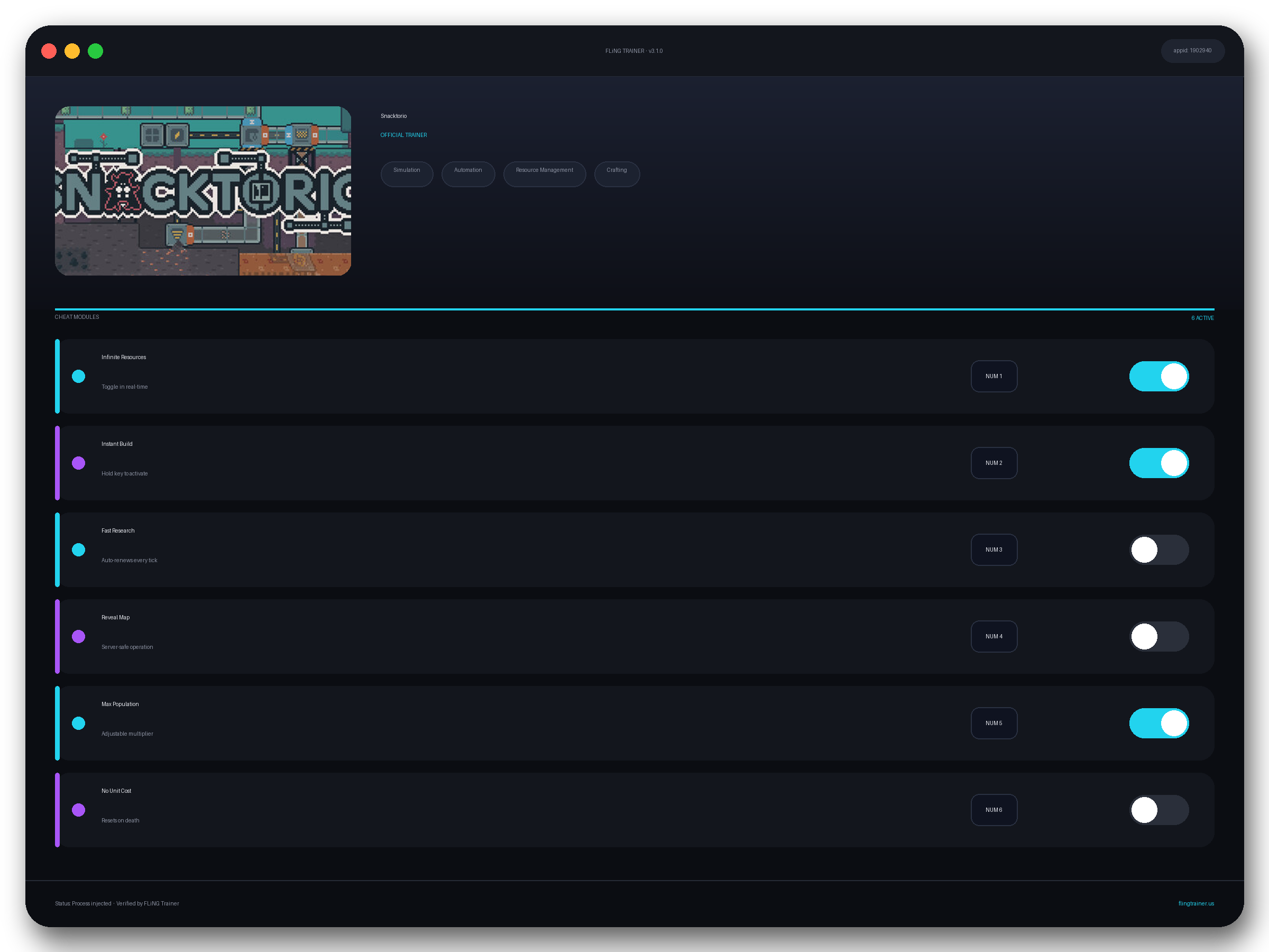 Snacktorio Trainer interface