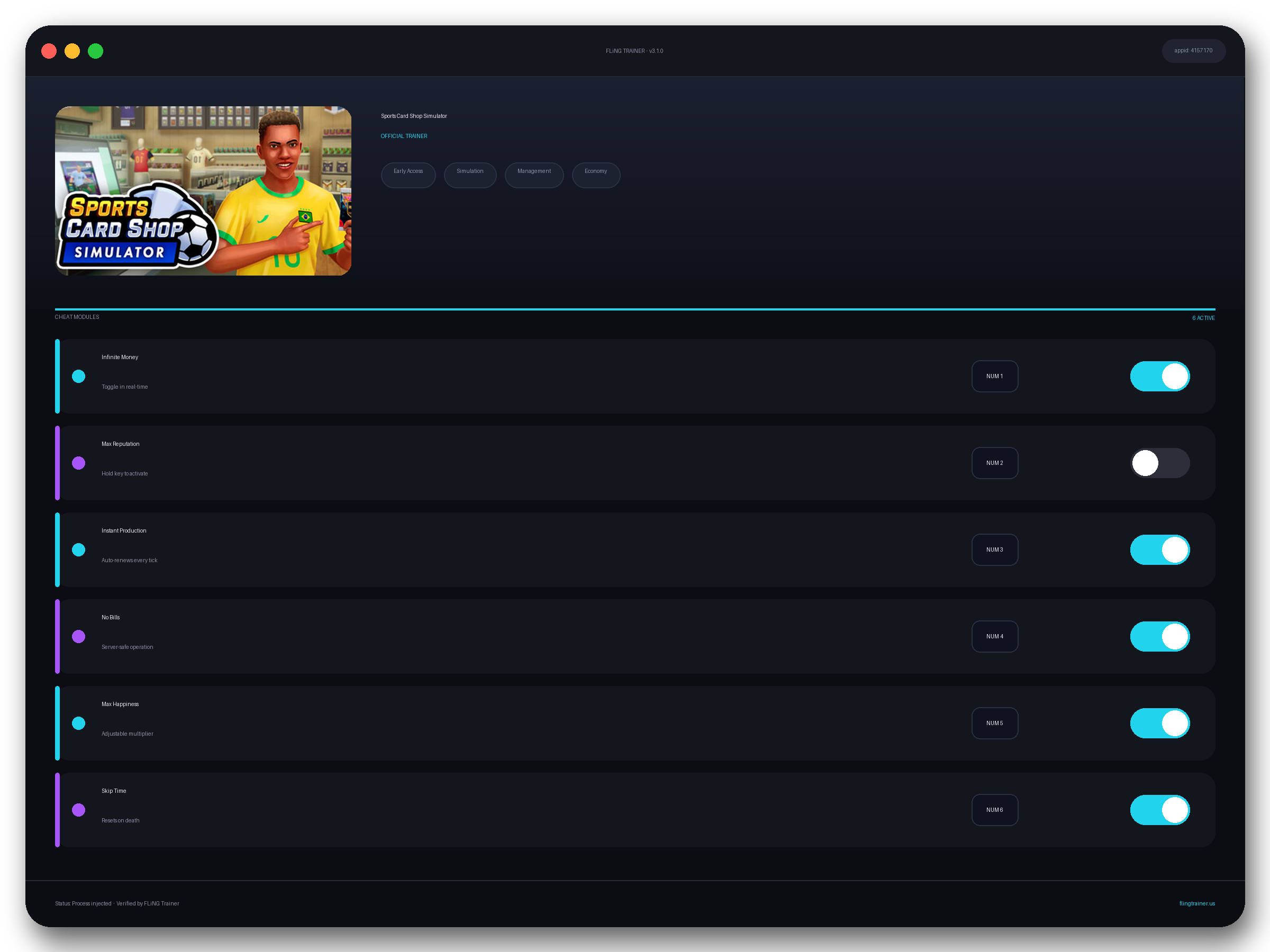 Sports Card Shop Simulator Trainer interface