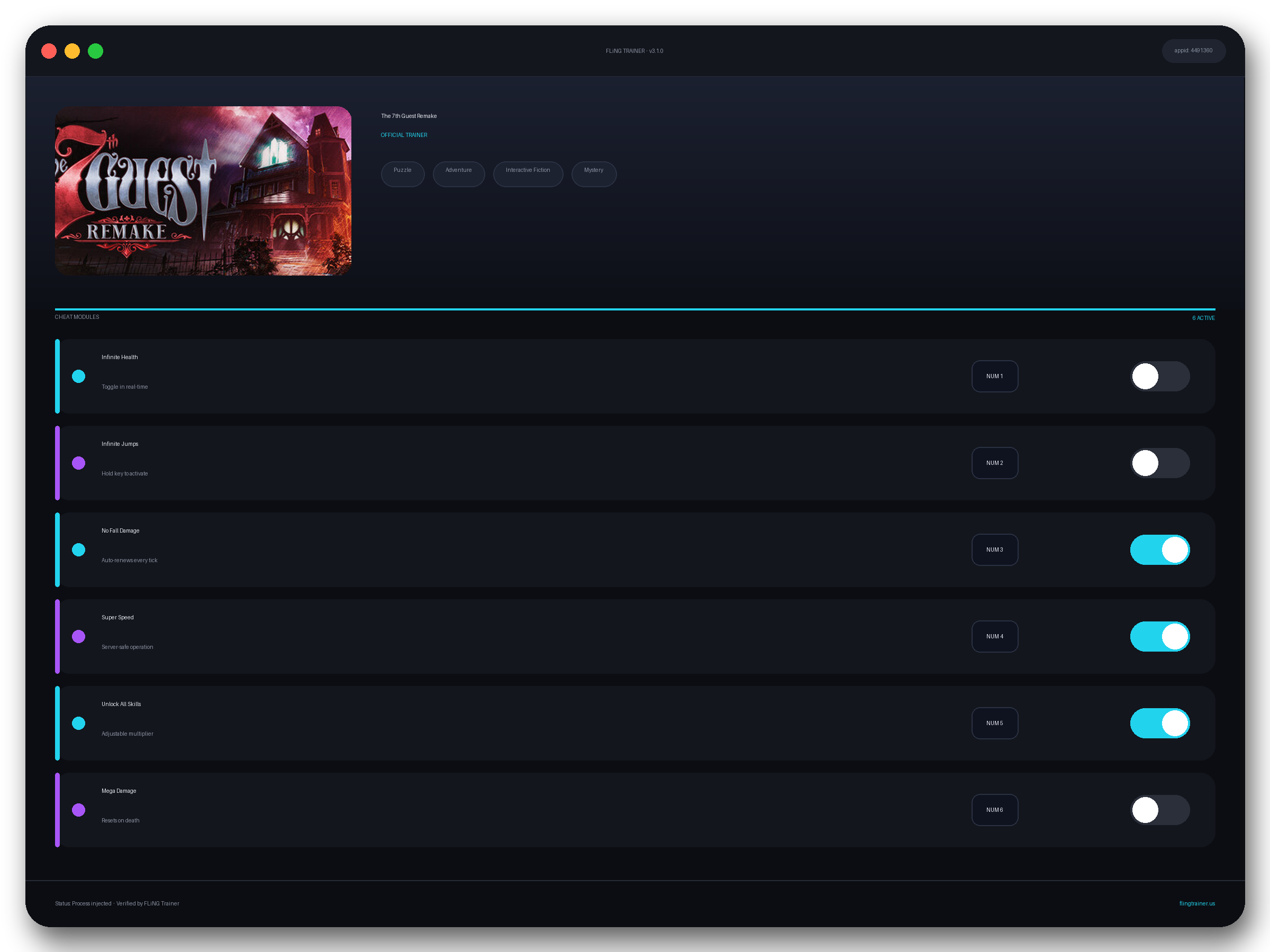 The 7th Guest Remake Trainer interface