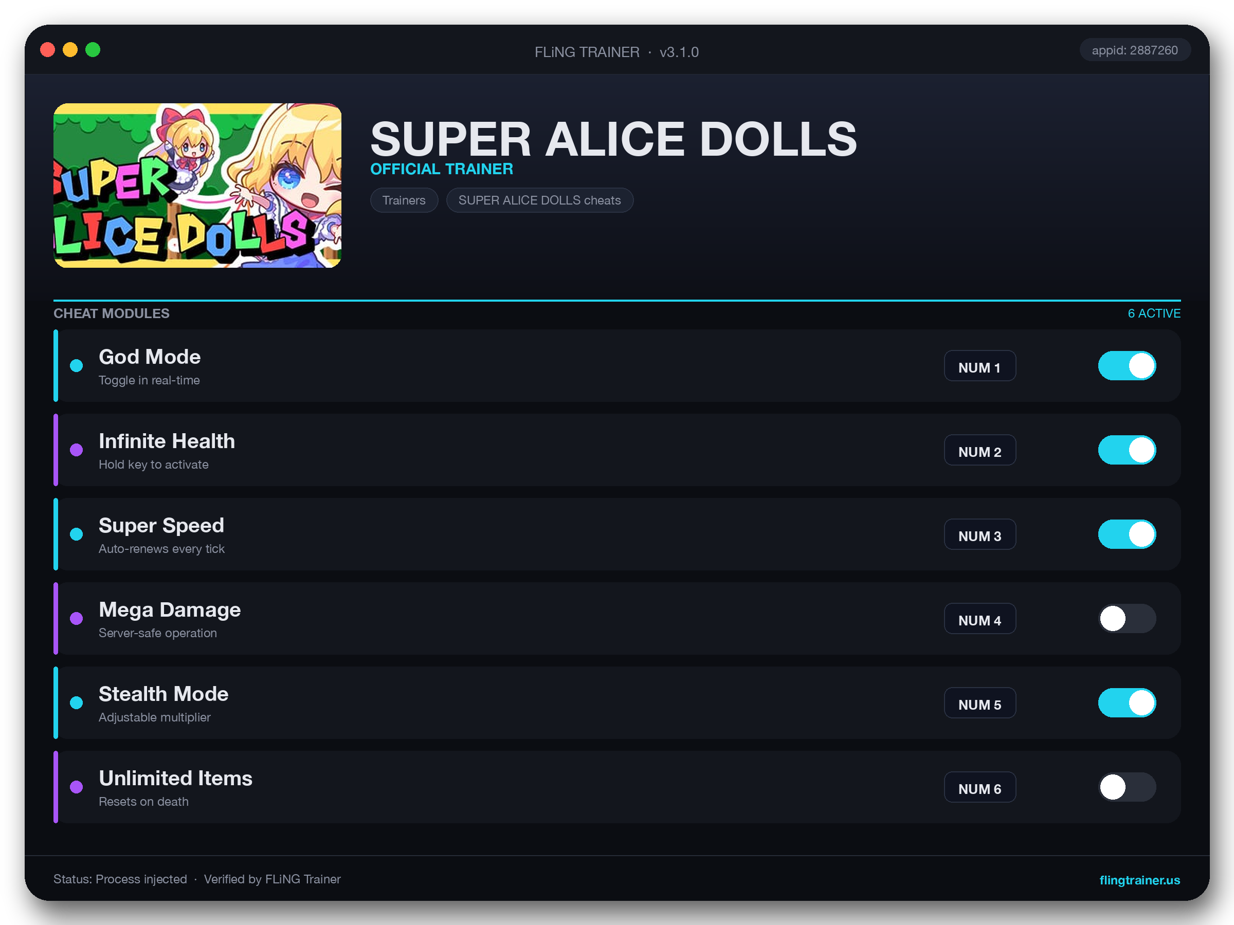 SUPER ALICE DOLLS Trainer interface