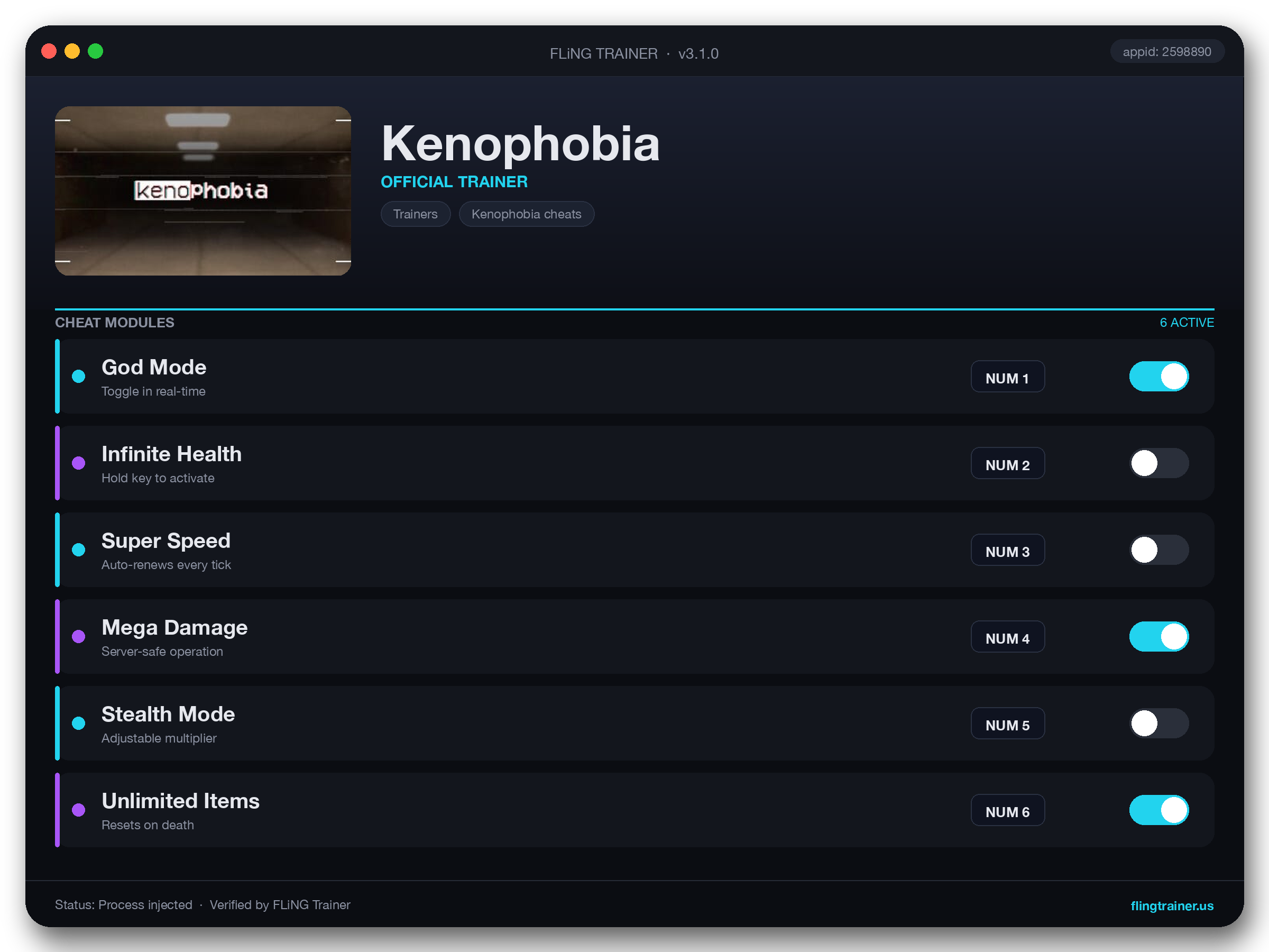 Kenophobia Trainer interface