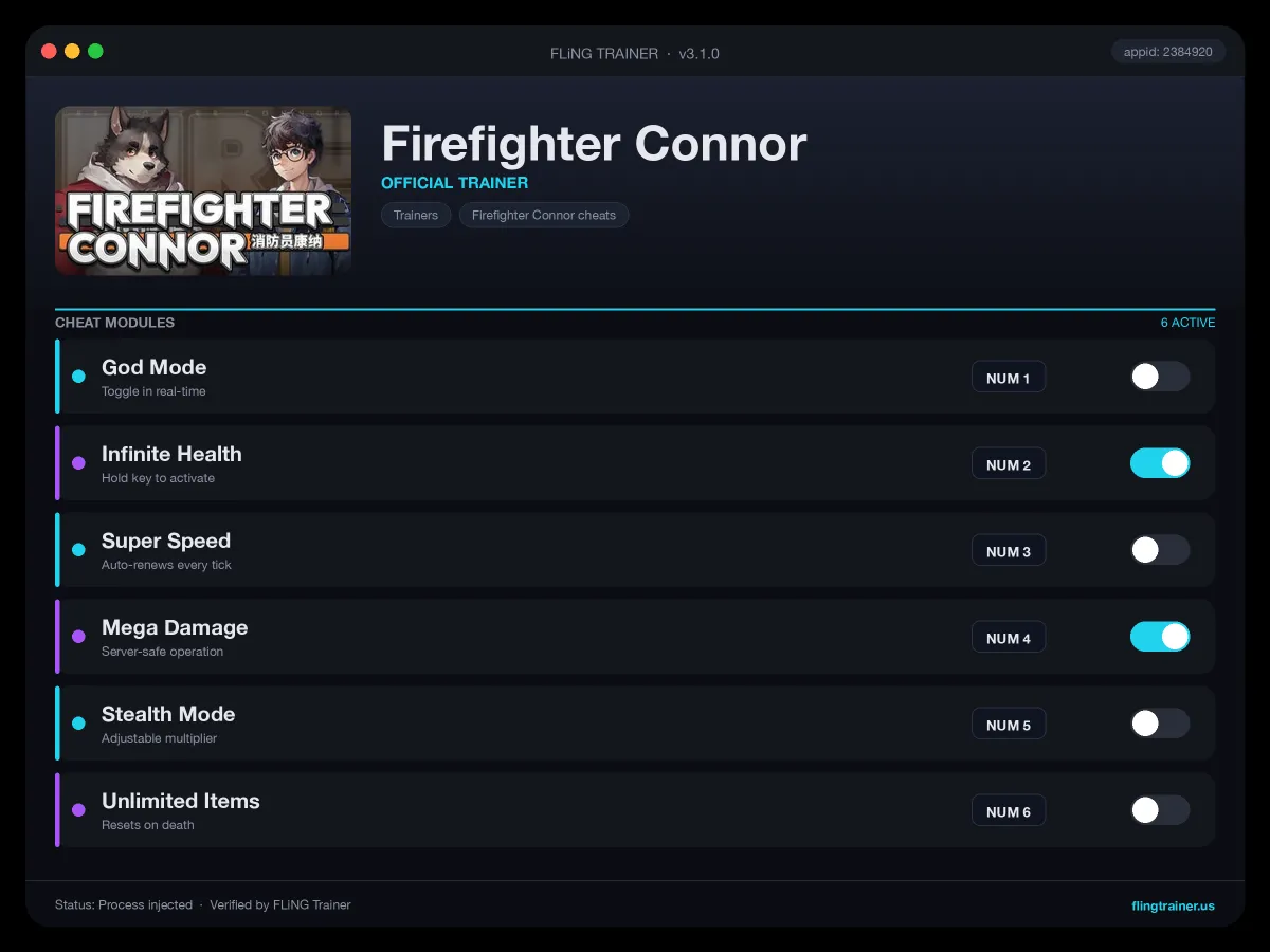 Firefighter Connor Trainer interface