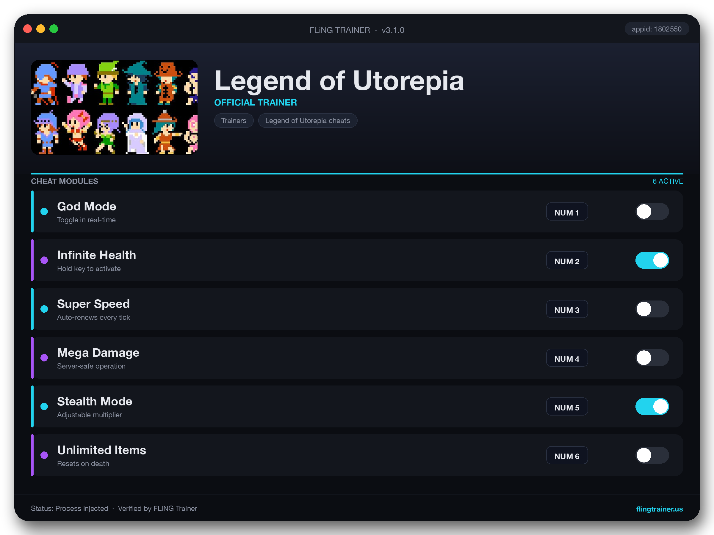 Legend of Utorepia Trainer interface