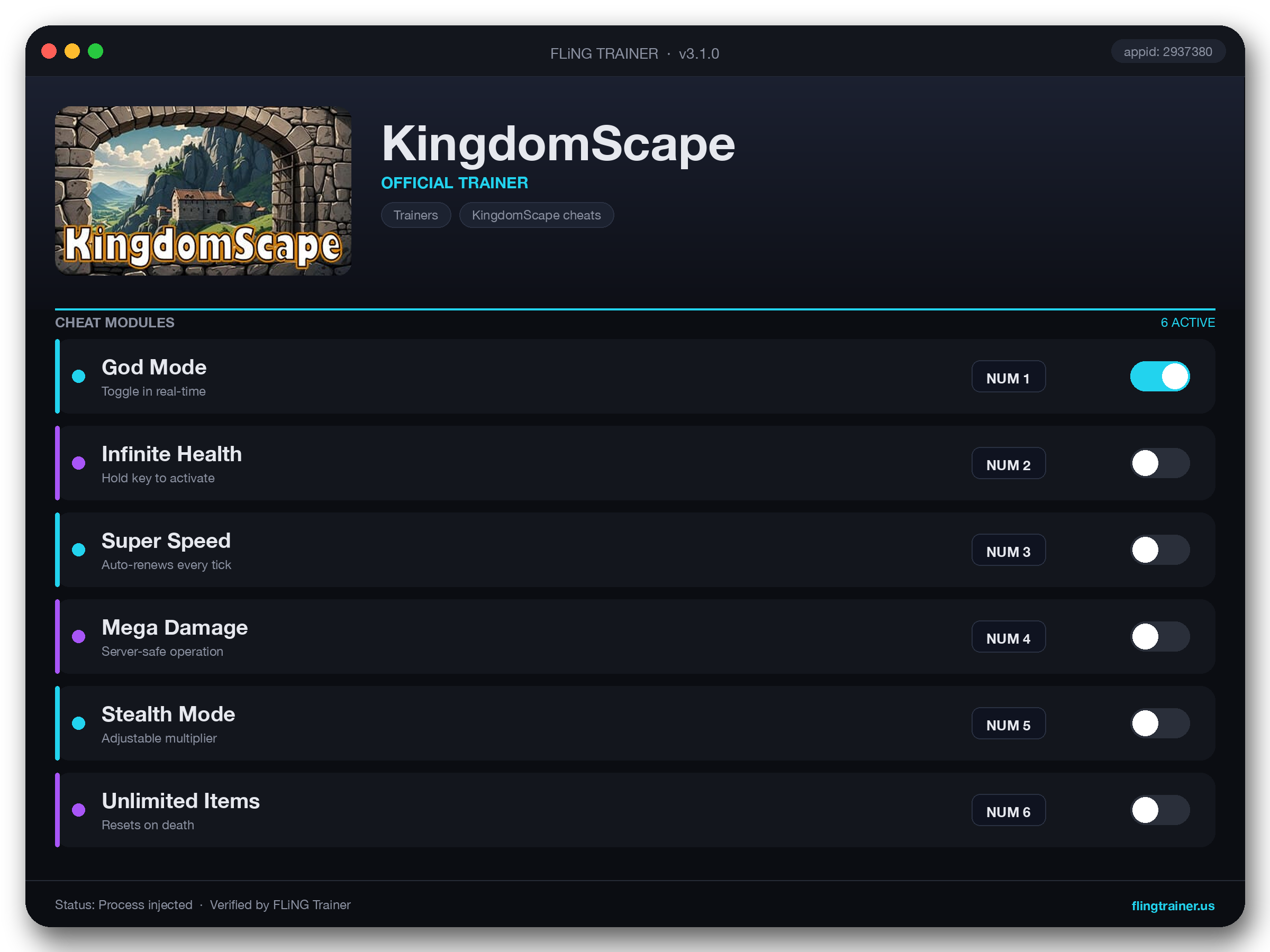 KingdomScape Trainer interface