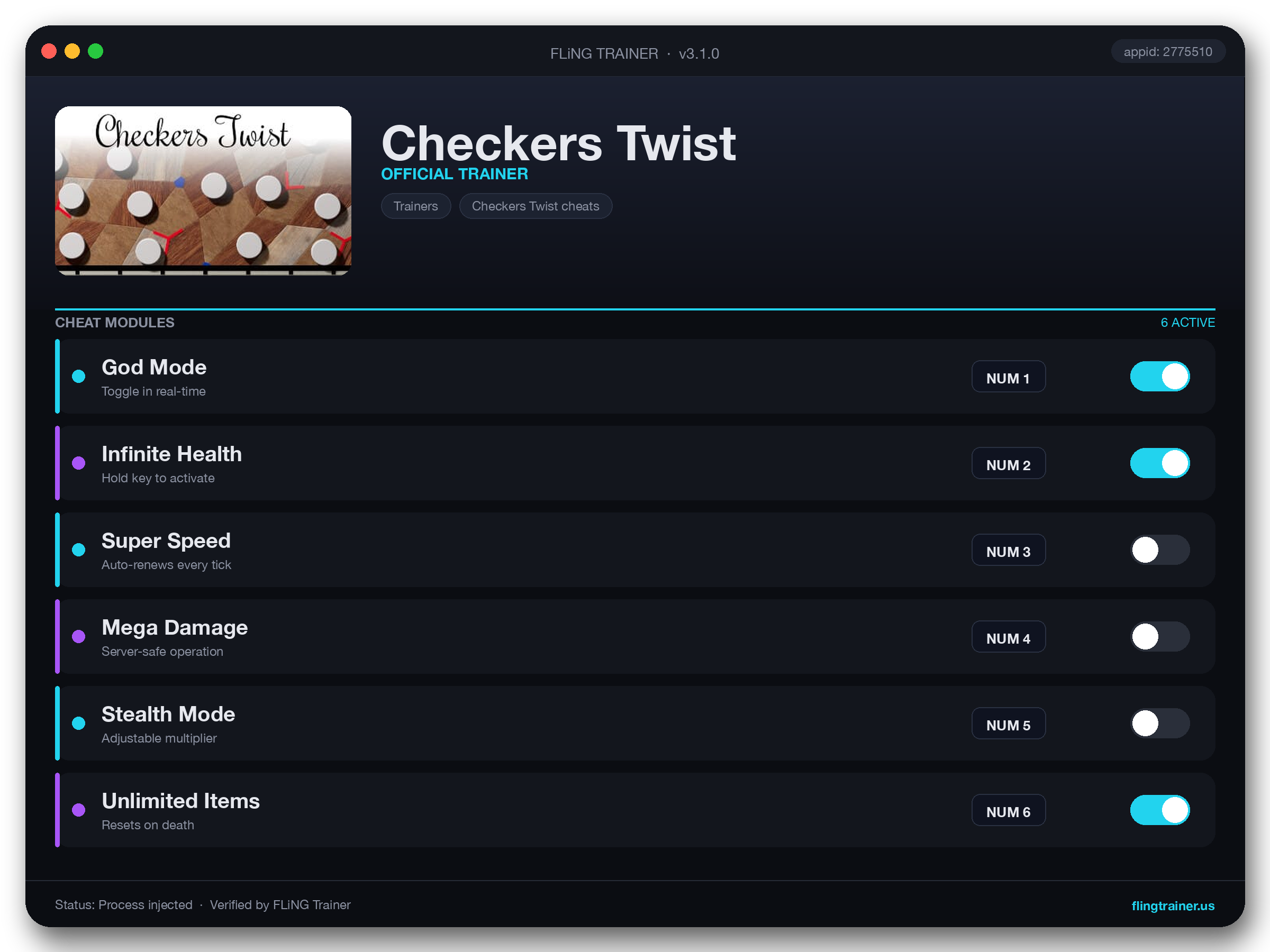 Checkers Twist Trainer interface