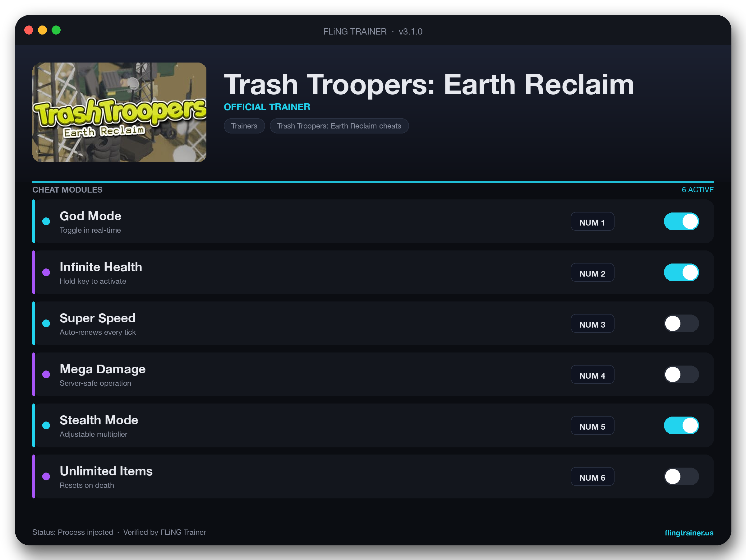 Trash Troopers: Earth Reclaim Trainer interface