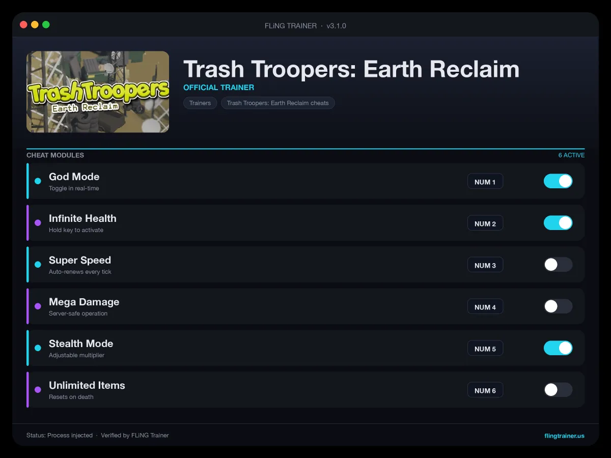 Trash Troopers: Earth Reclaim Trainer interface