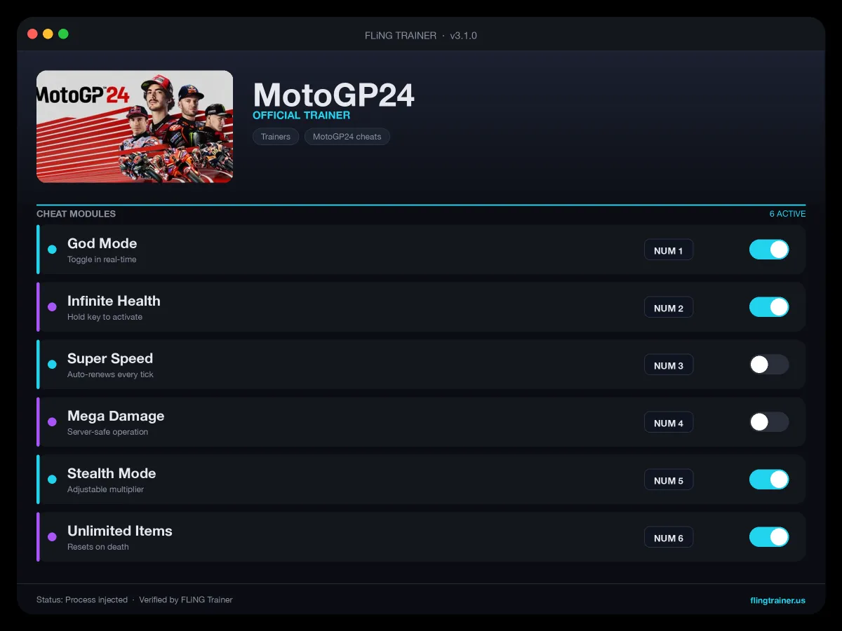 MotoGP24 Trainer interface