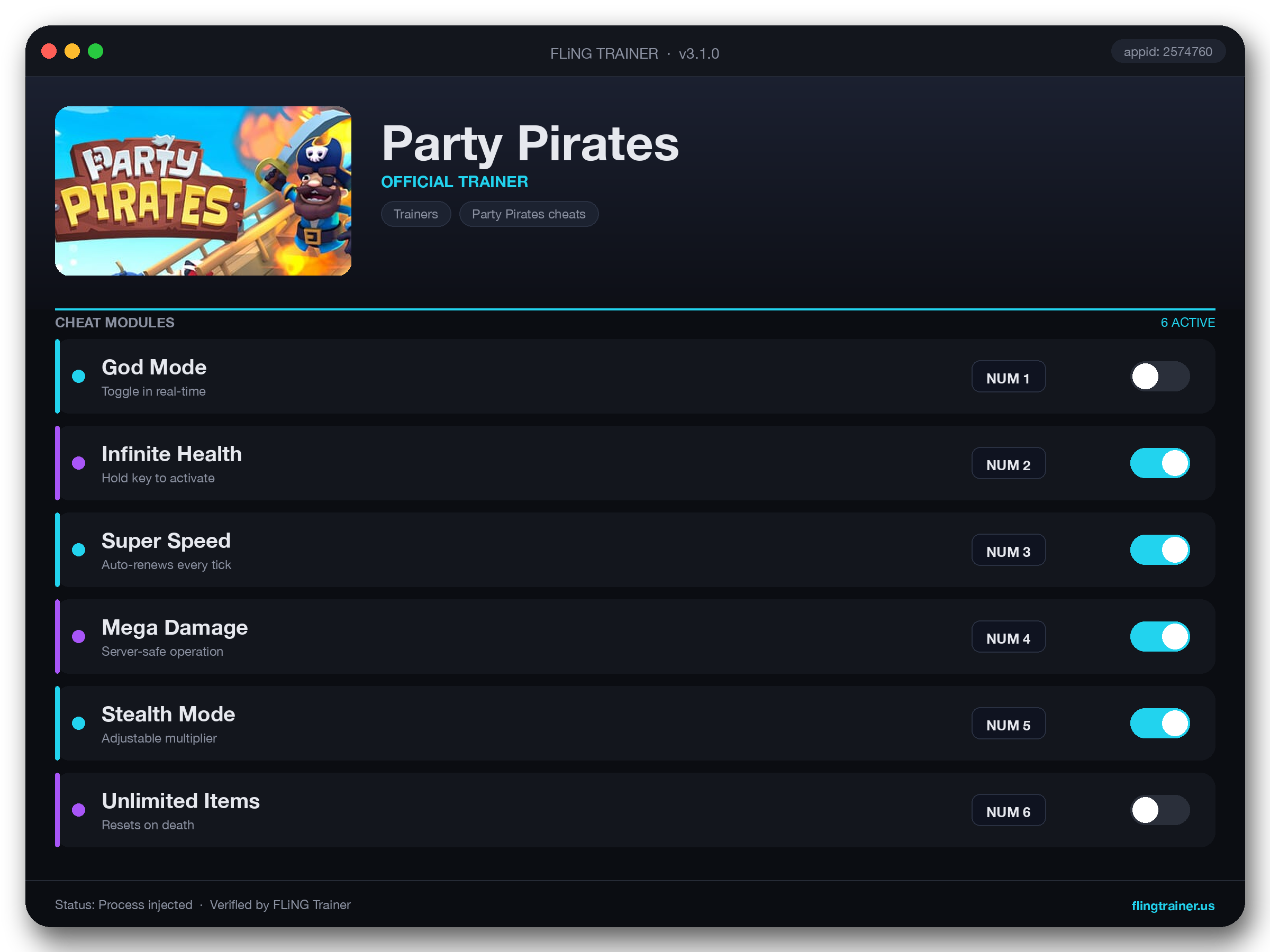Party Pirates Trainer interface