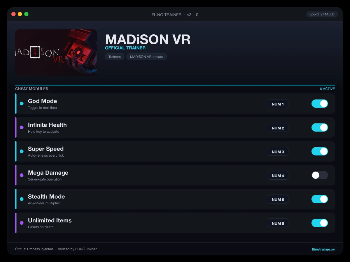 MADiSON VR Trainer interface