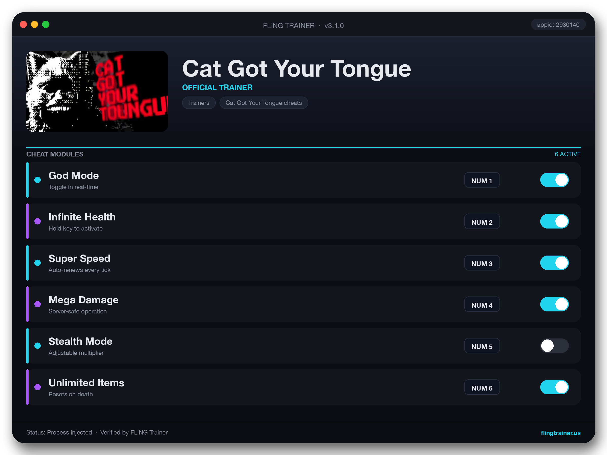 Cat Got Your Tongue Trainer interface