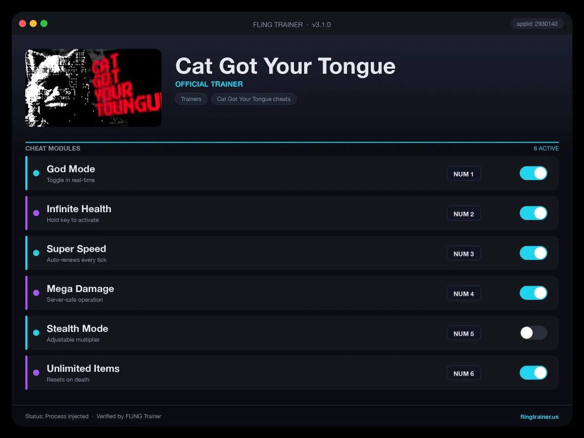 Cat Got Your Tongue Trainer interface