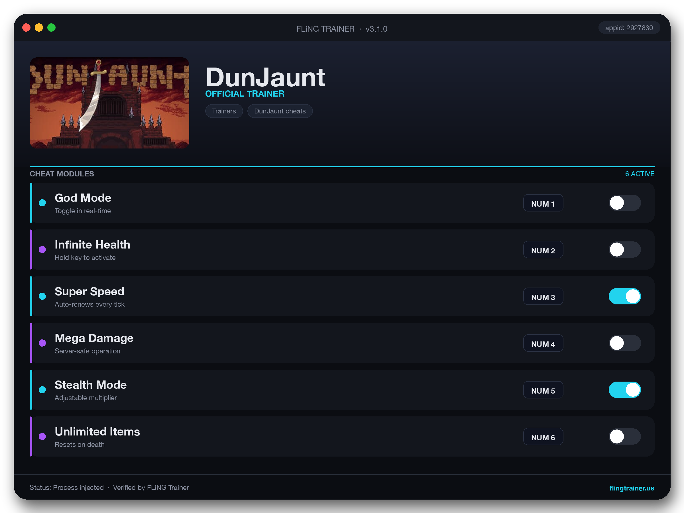 DunJaunt Trainer interface