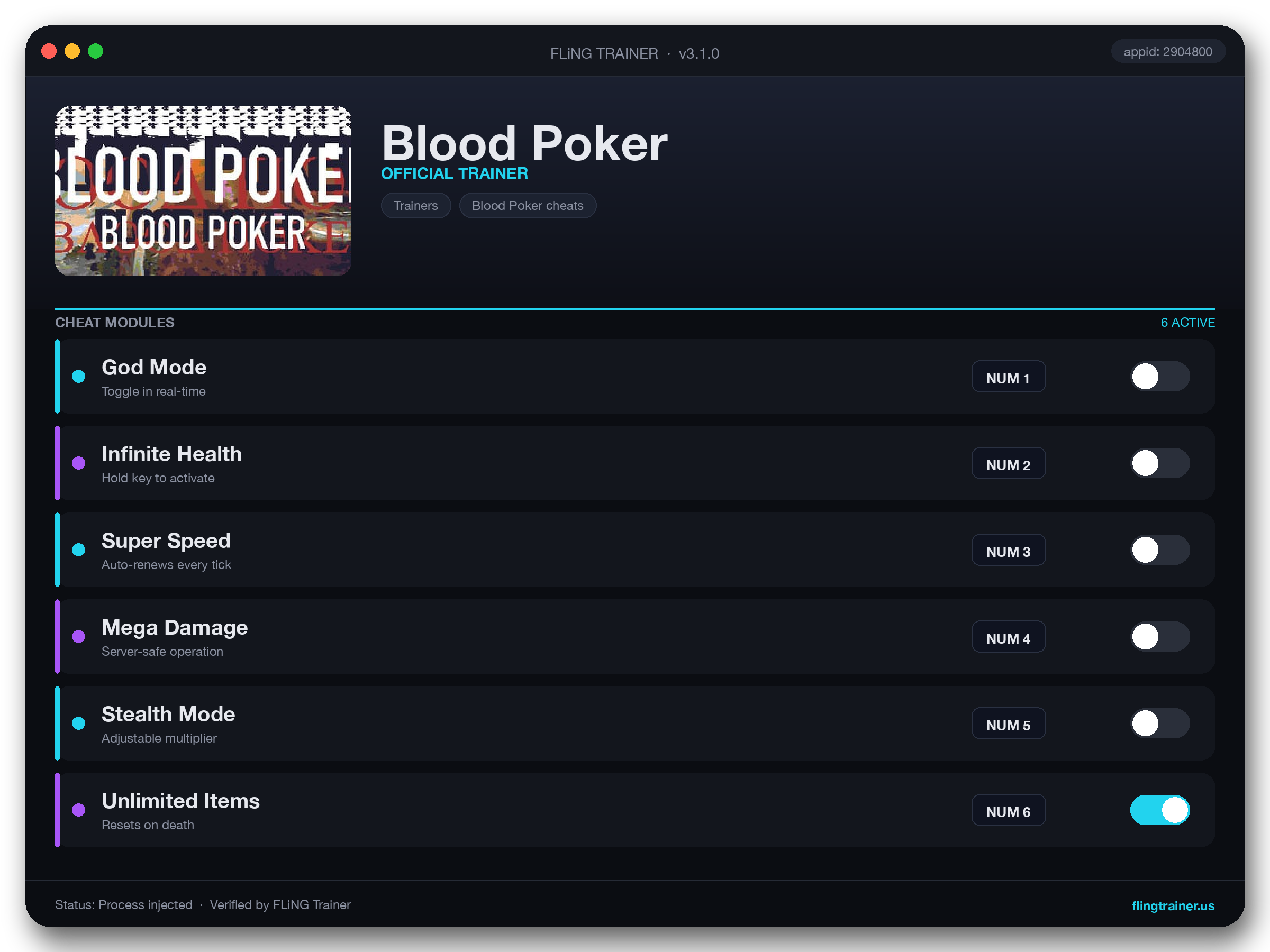 Blood Poker Trainer interface