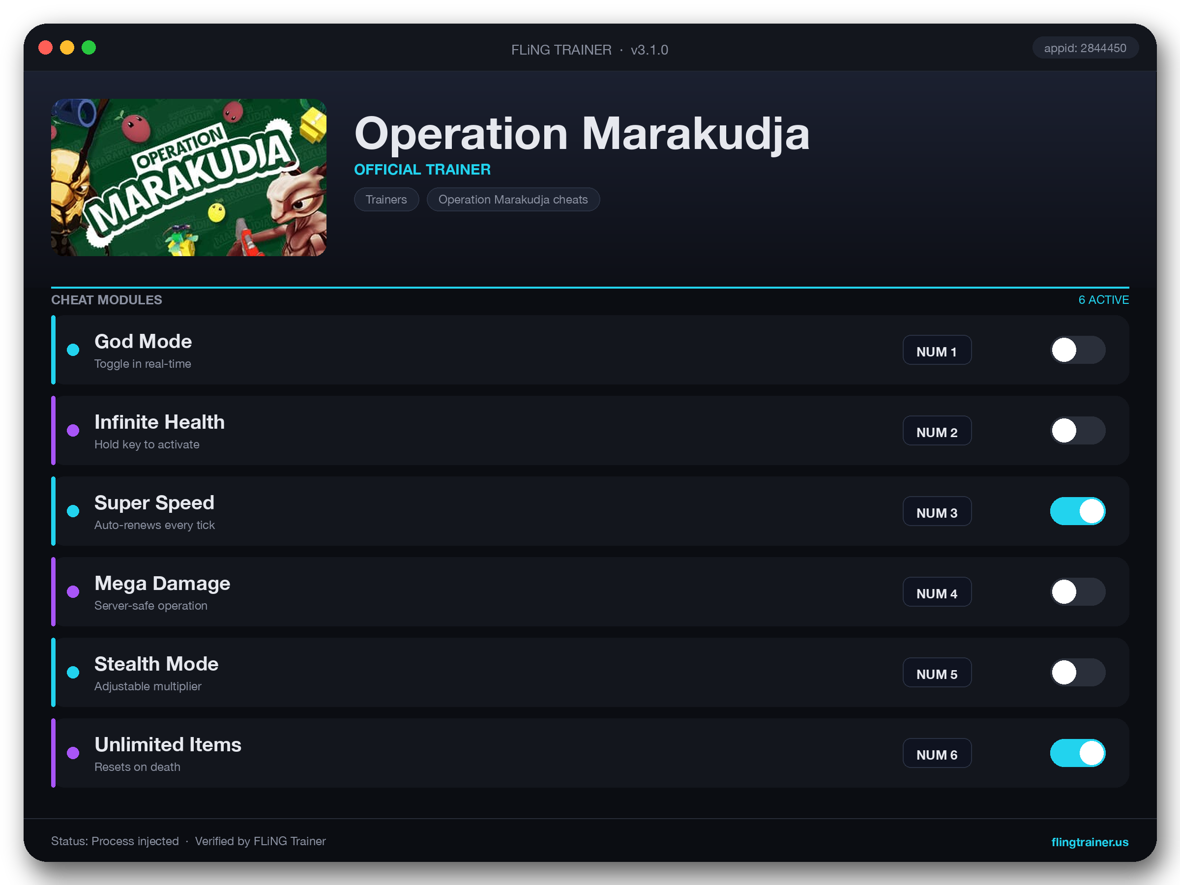 Operation Marakudja Trainer interface