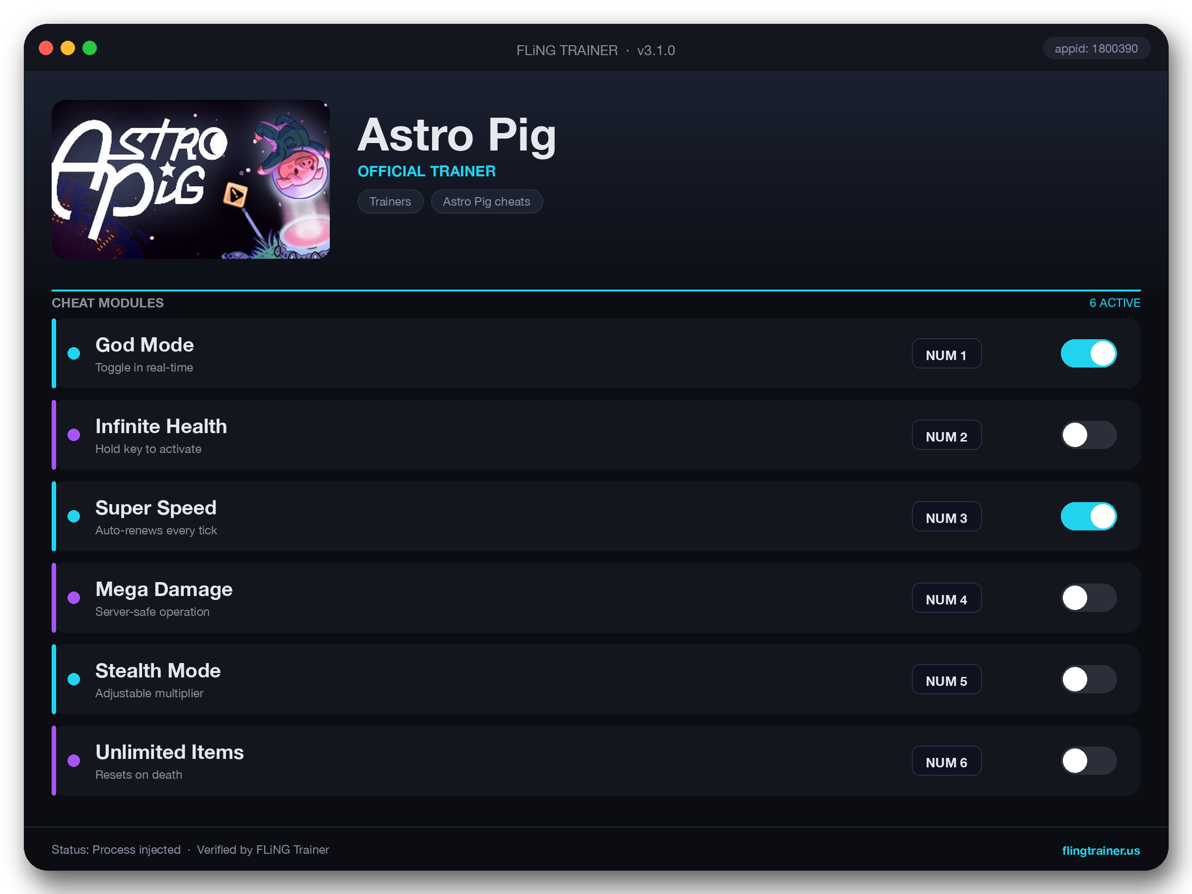 Astro Pig Trainer interface