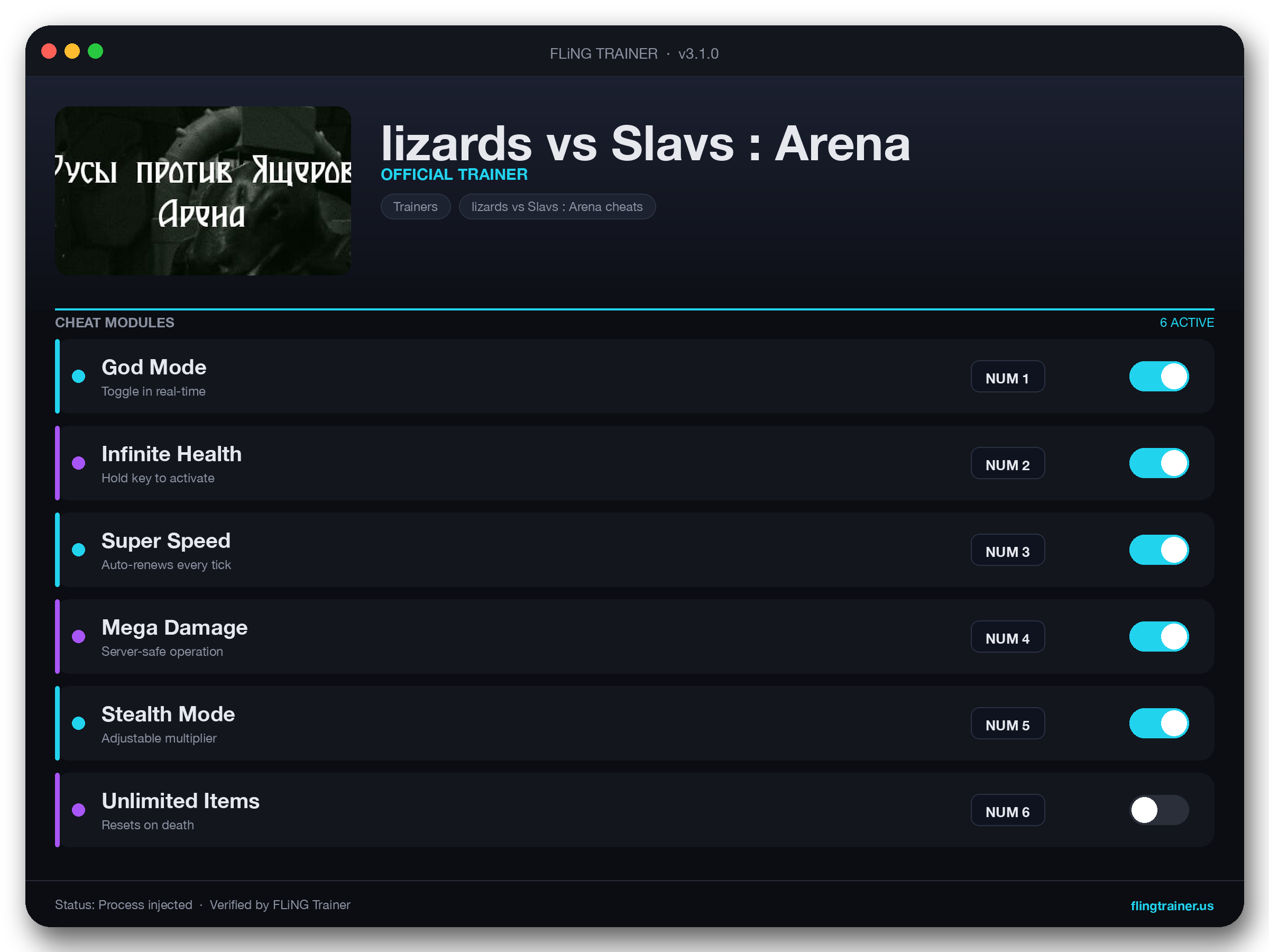 lizards vs Slavs : Arena Trainer interface