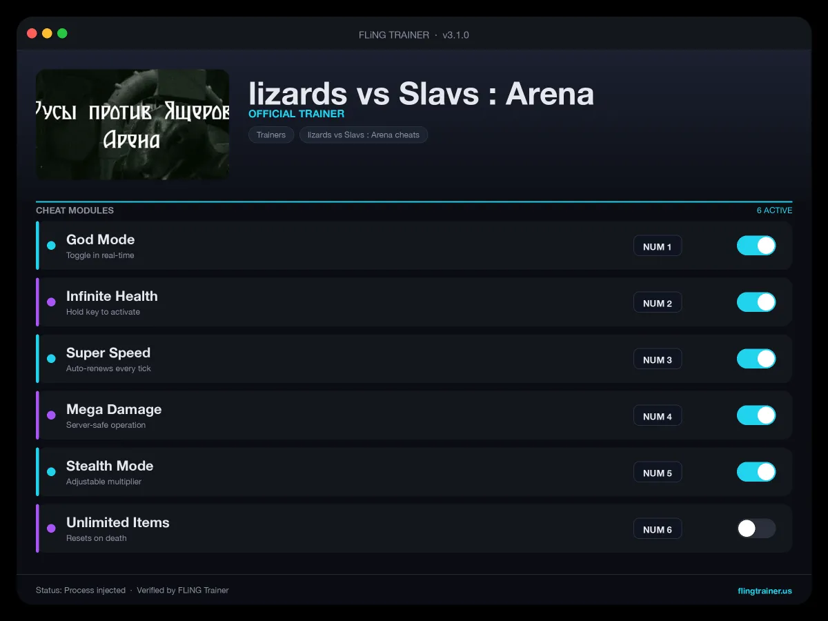 lizards vs Slavs : Arena Trainer interface