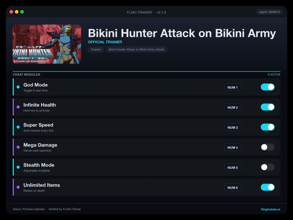 Bikini Hunter Attack on Bikini Army Trainer interface