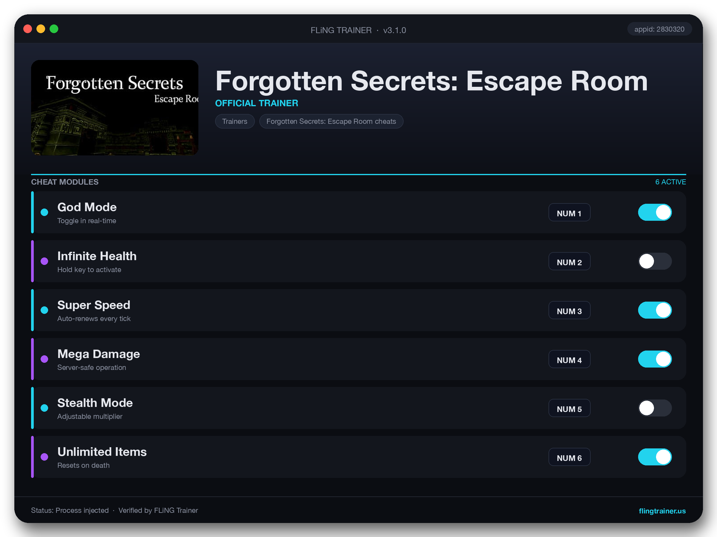 Forgotten Secrets: Escape Room Trainer interface