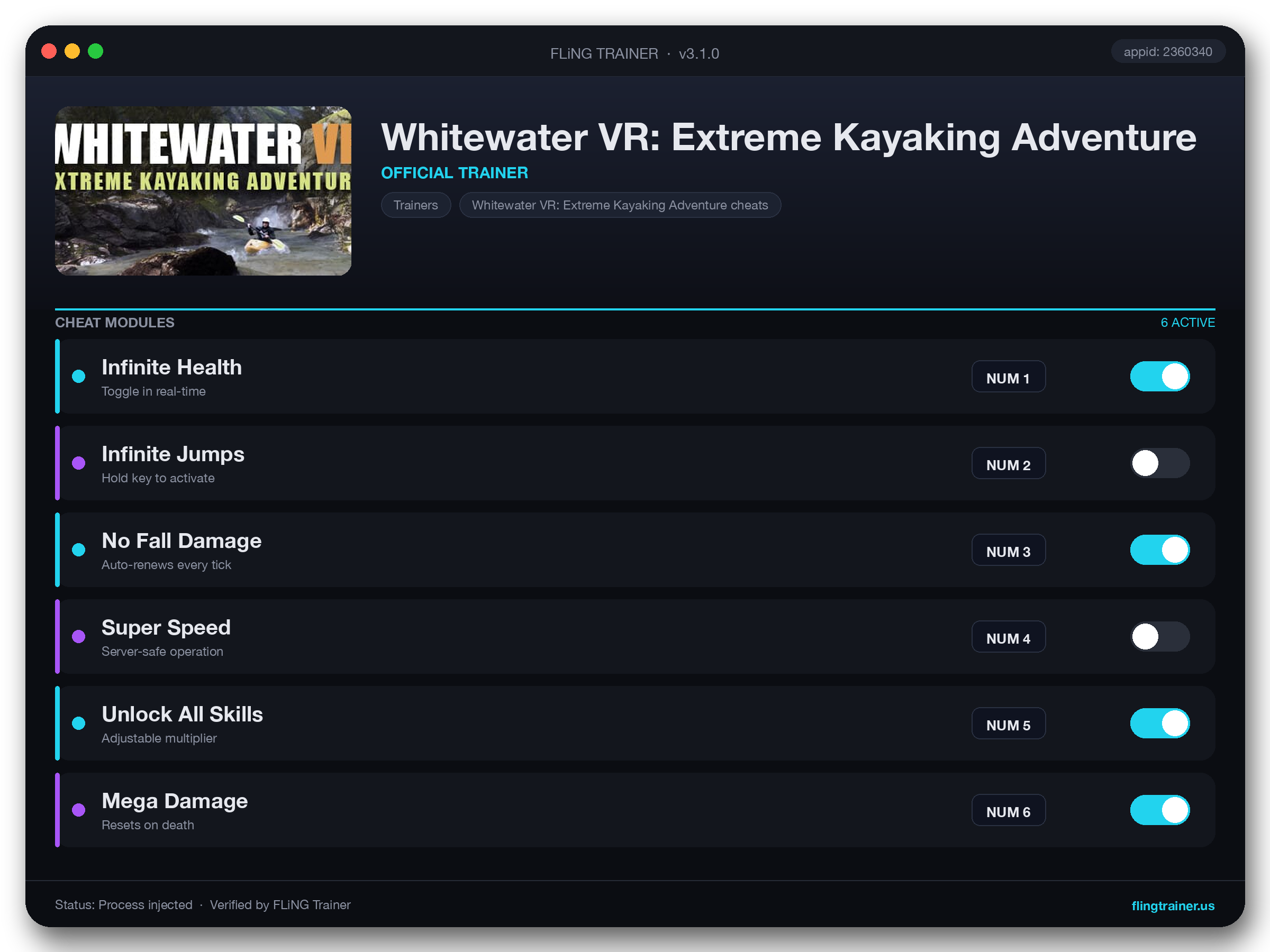Whitewater VR: Extreme Kayaking Adventure Trainer interface