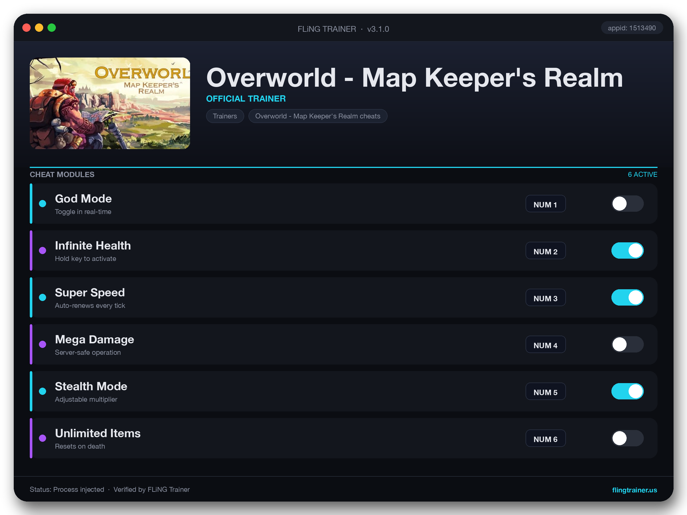 Overworld - Map Keeper's Realm Trainer interface