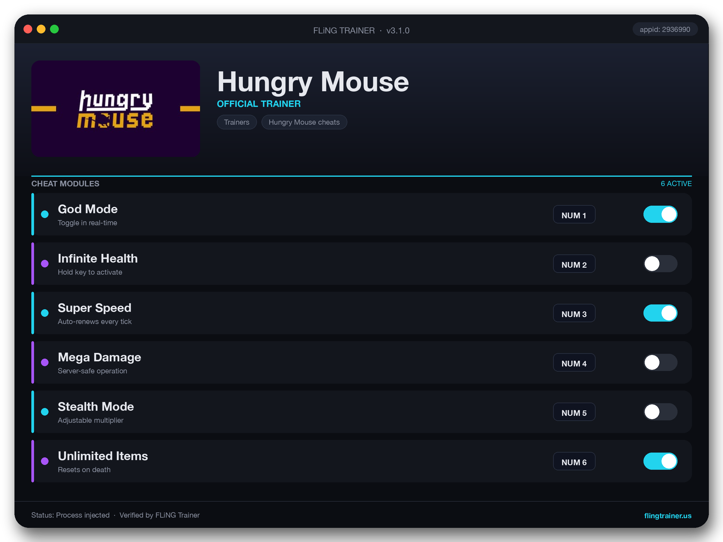 Hungry Mouse Trainer interface