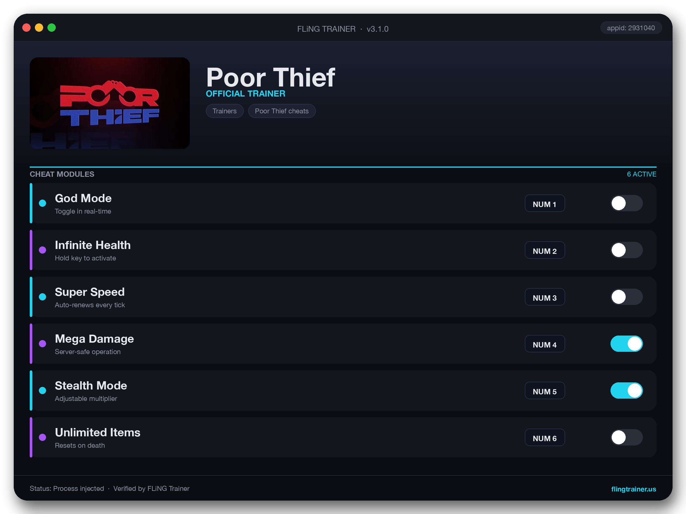 Poor Thief Trainer interface